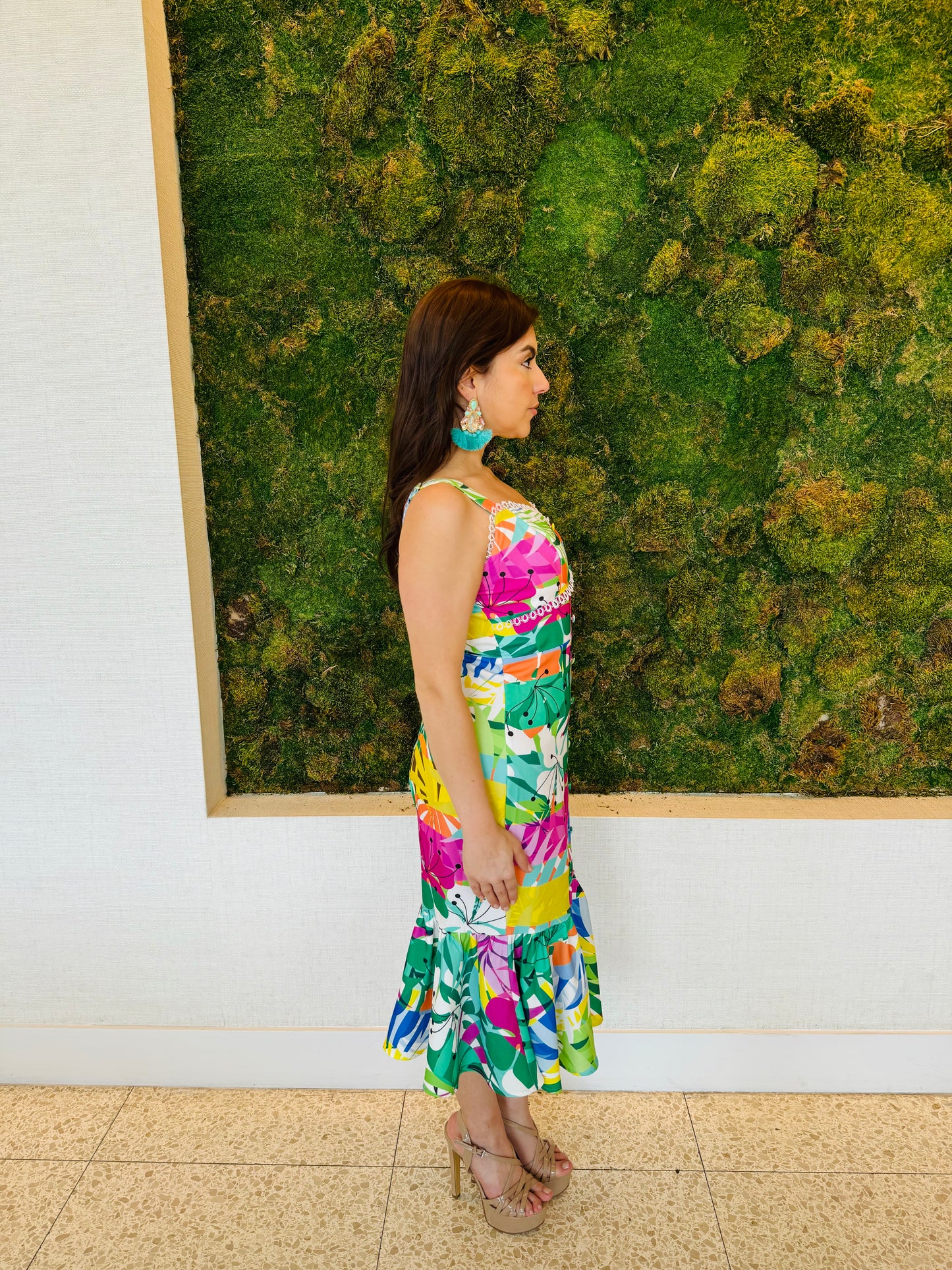 Lili midi tropical green print dress