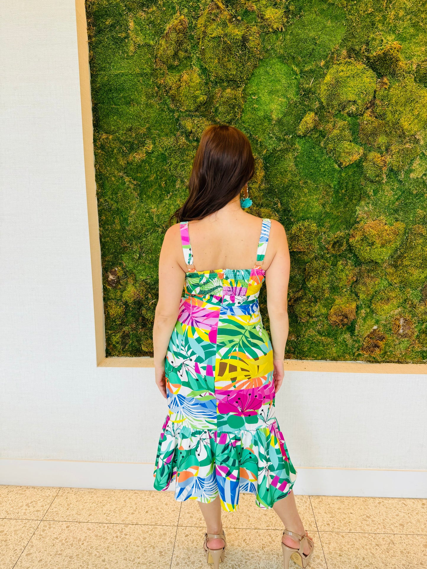 Lili midi tropical green print dress