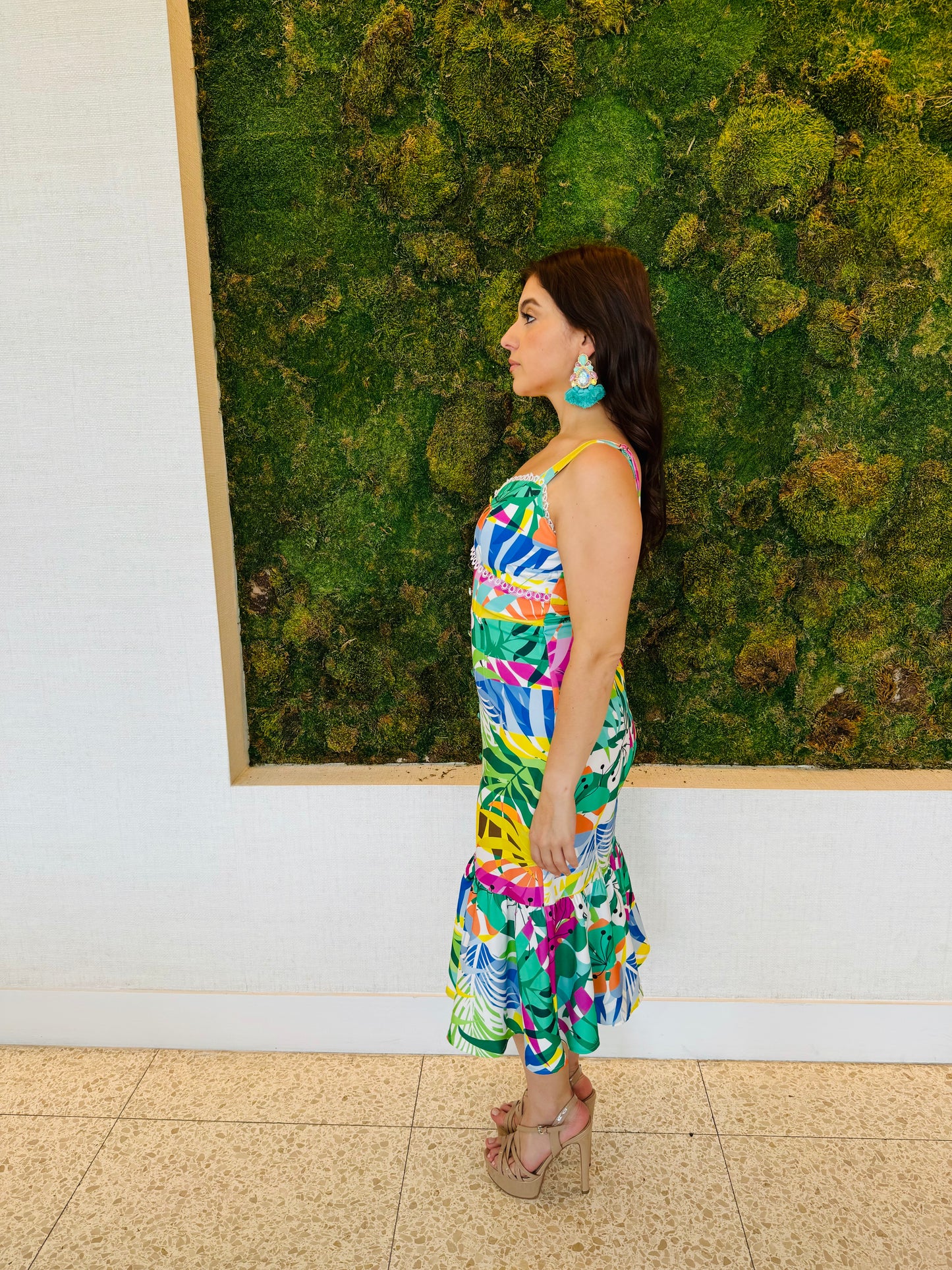 Lili midi tropical green print dress