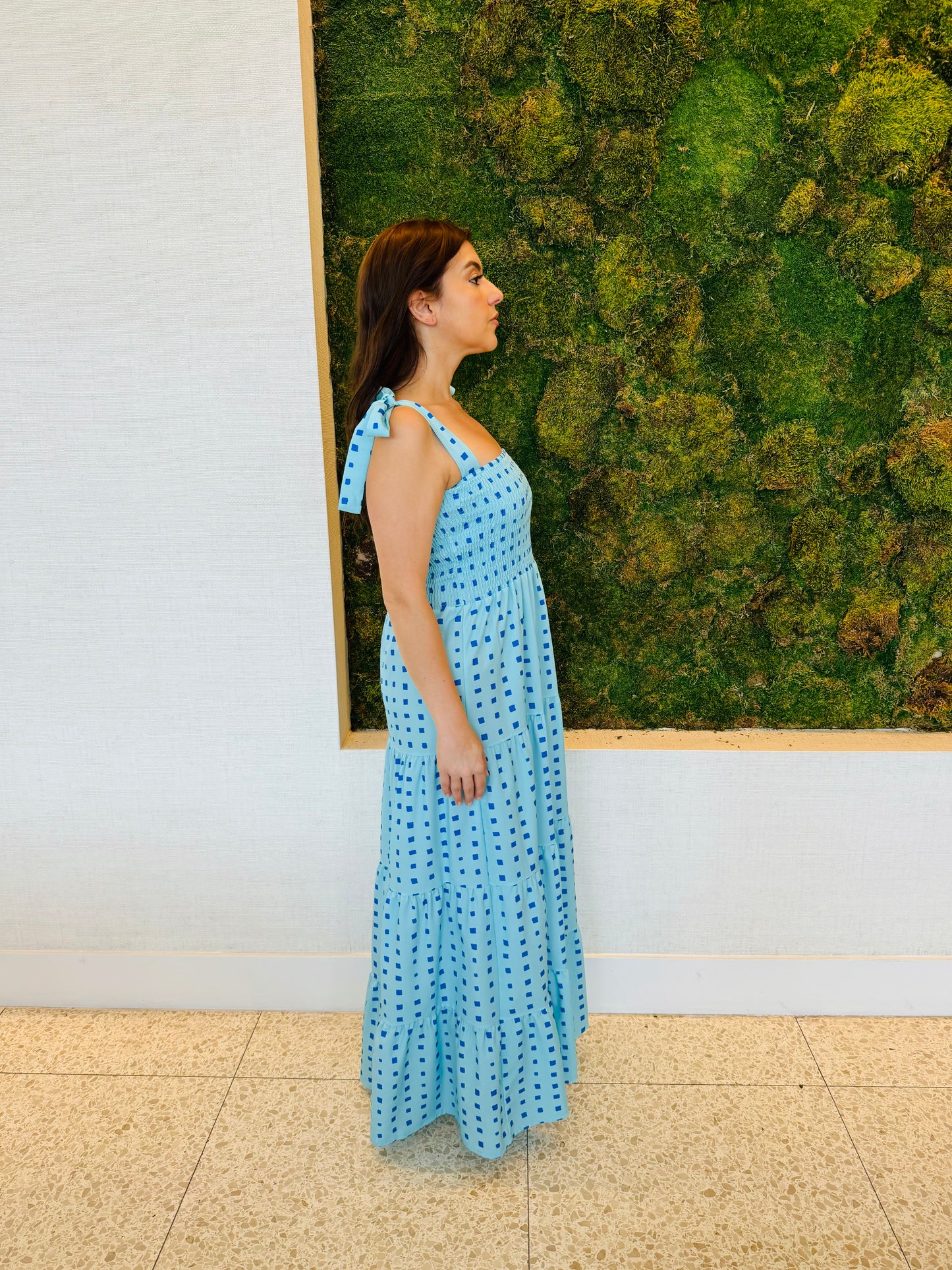 Karla blue and light blue geometric print maxi dress