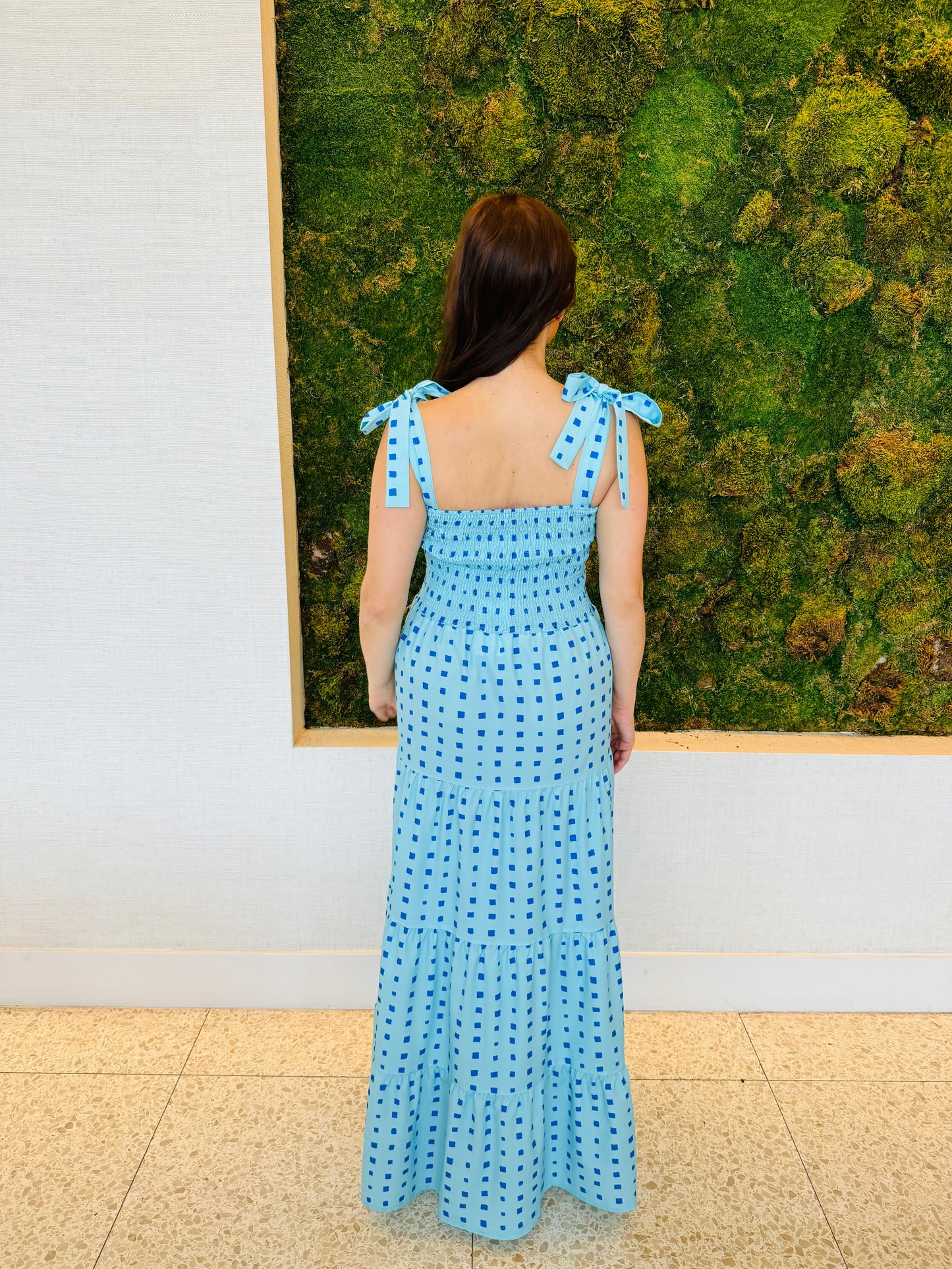 Karla blue and light blue geometric print maxi dress