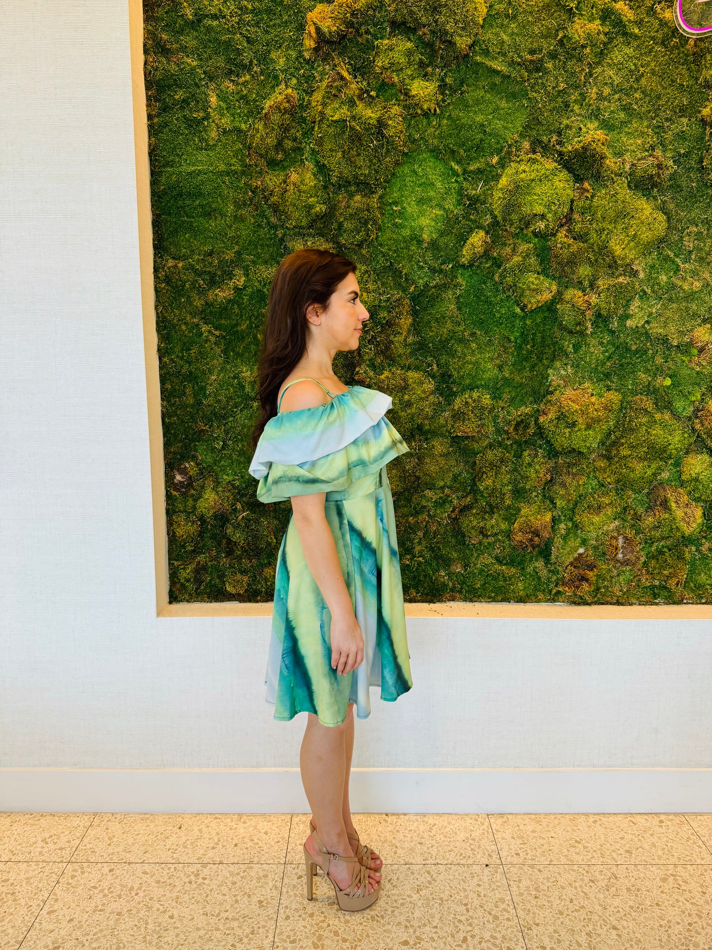 Mariana Green tie dye off the shoulder dress