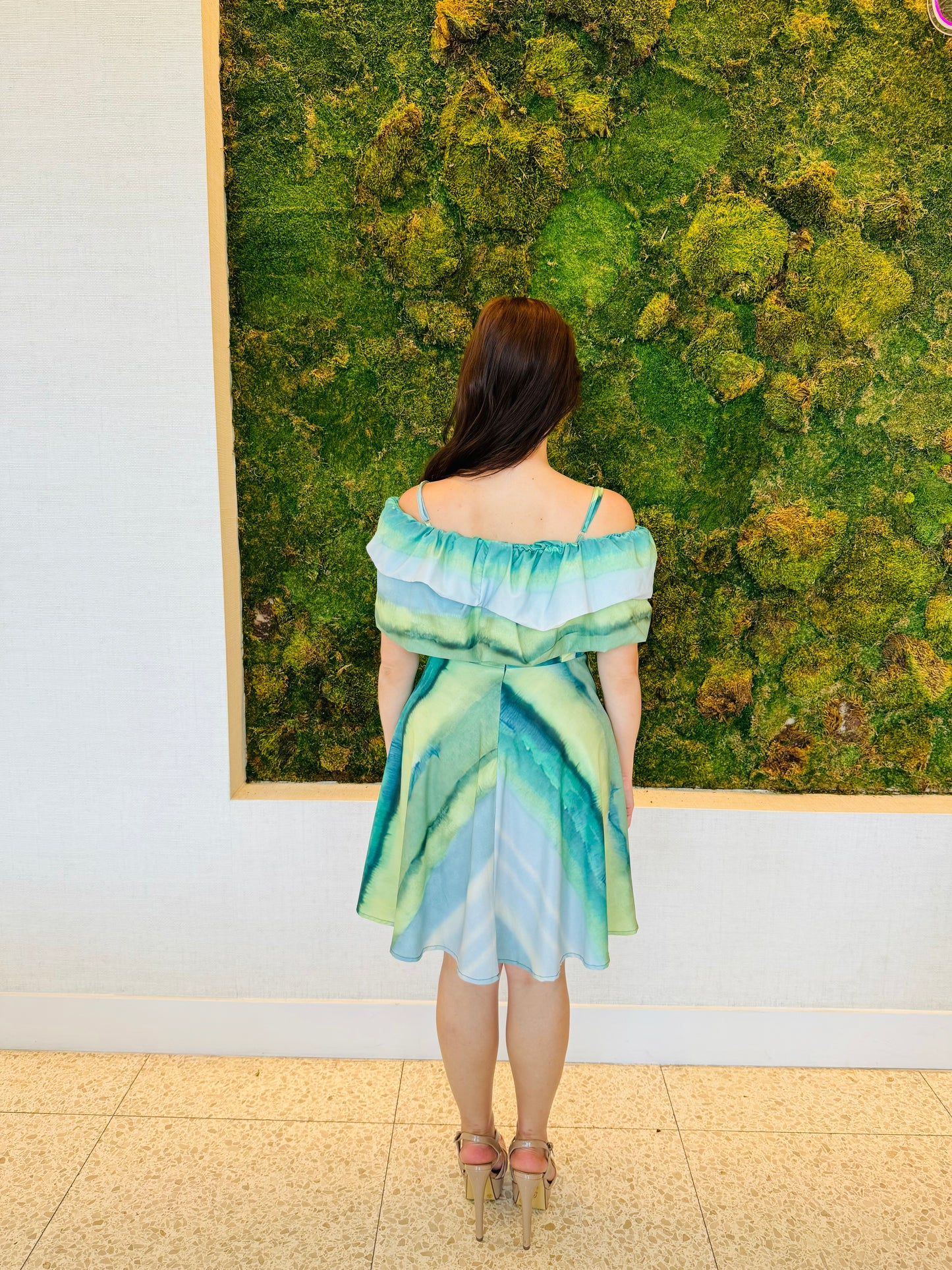 Mariana Green tie dye off the shoulder dress