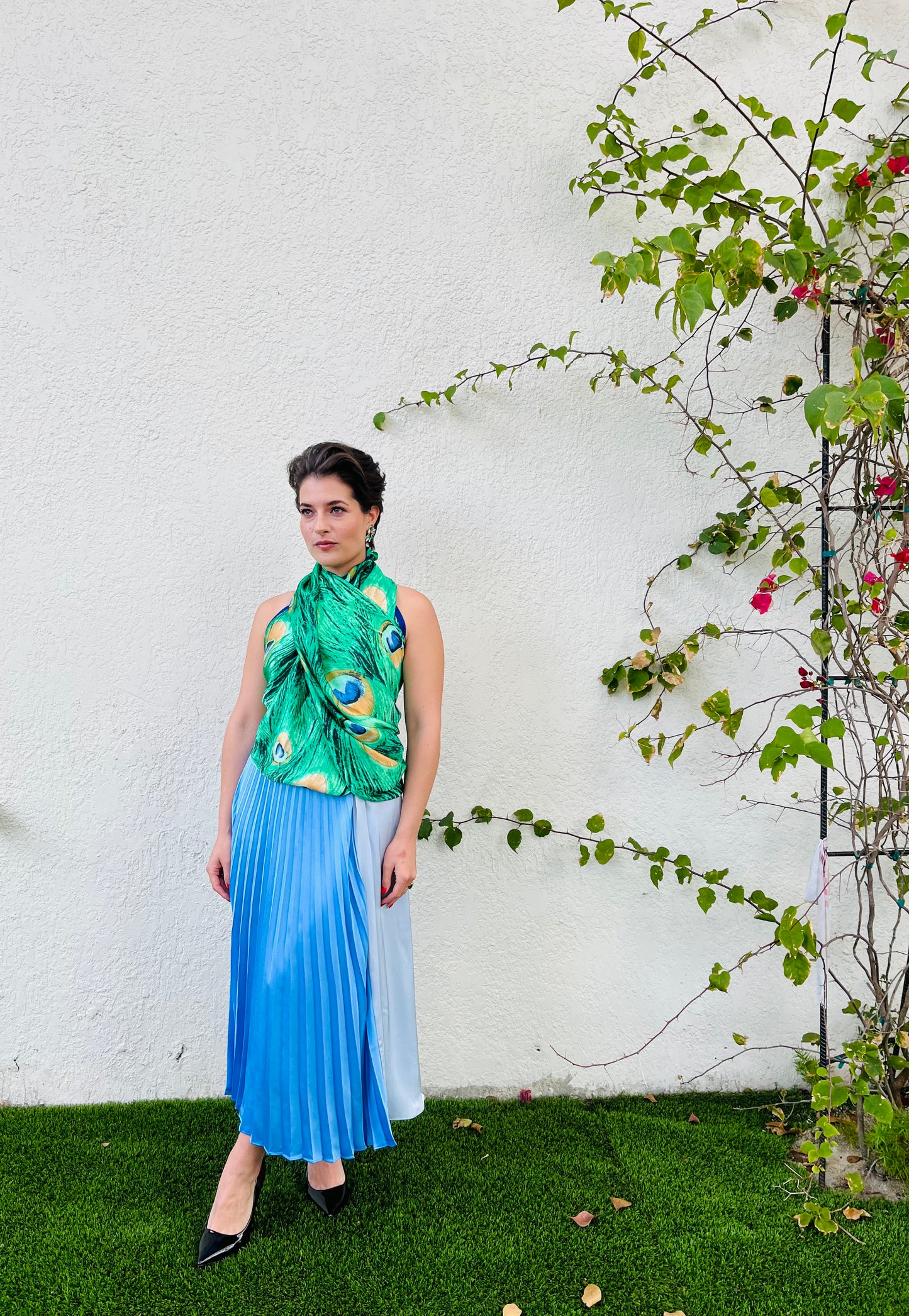 Athena periwinkle pleated charmeuse skirt