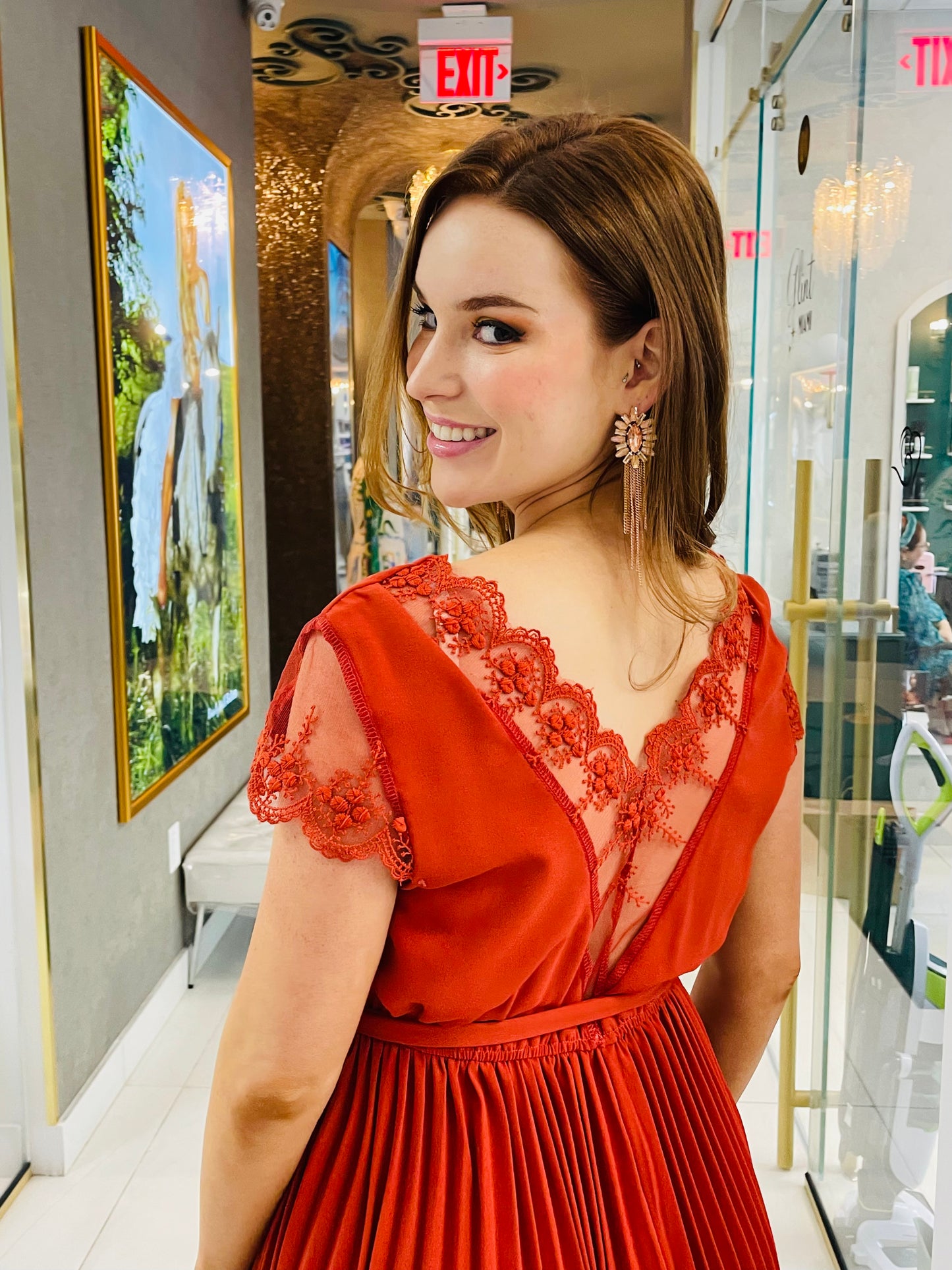 Yuli V neck dress in burnt orange