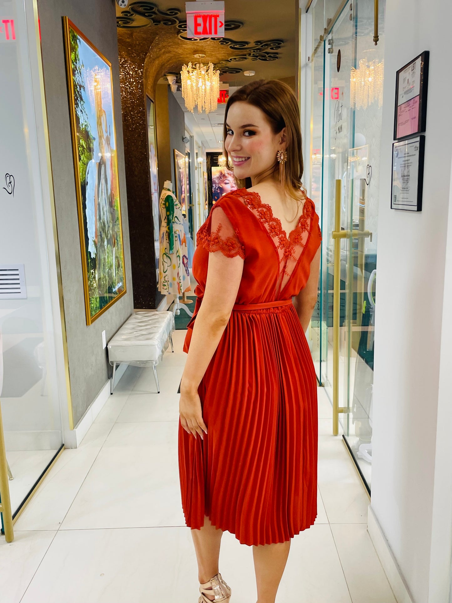 Yuli V neck dress in burnt orange