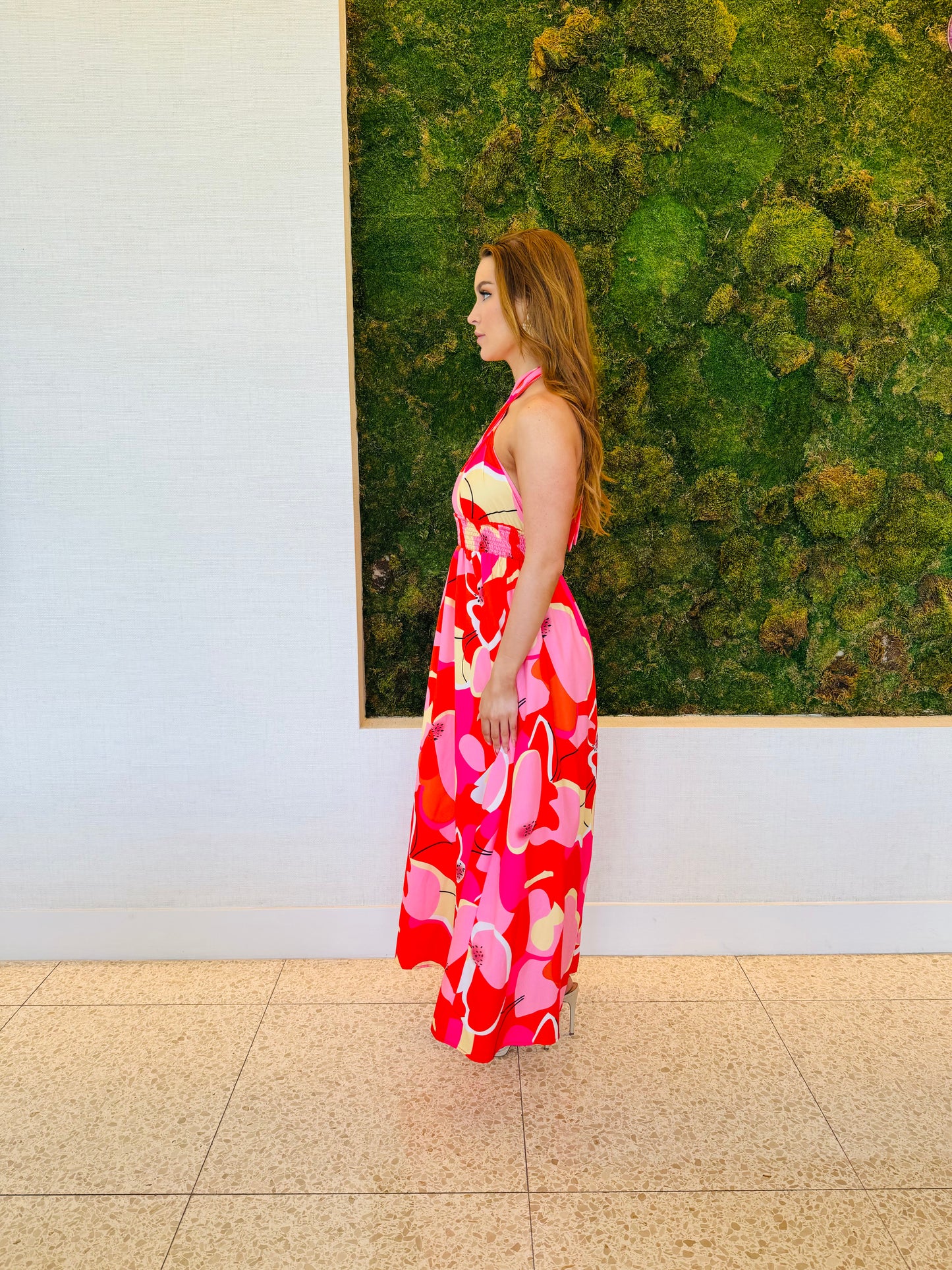 Denise halter top maxi dress in red floral maxi