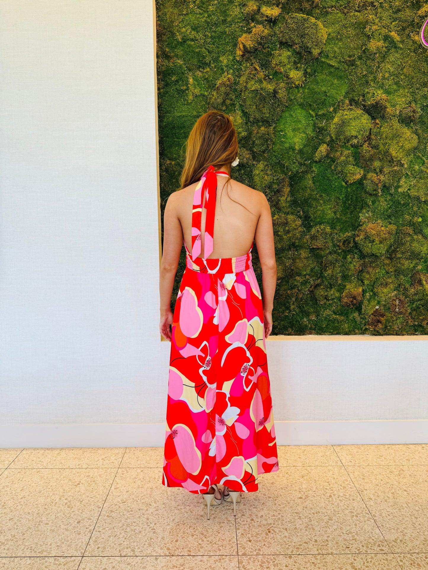 Denise halter top maxi dress in red floral maxi