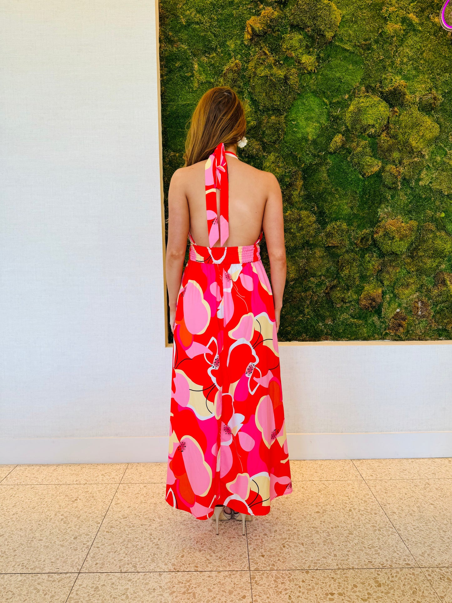 Denise halter top maxi dress in red floral maxi