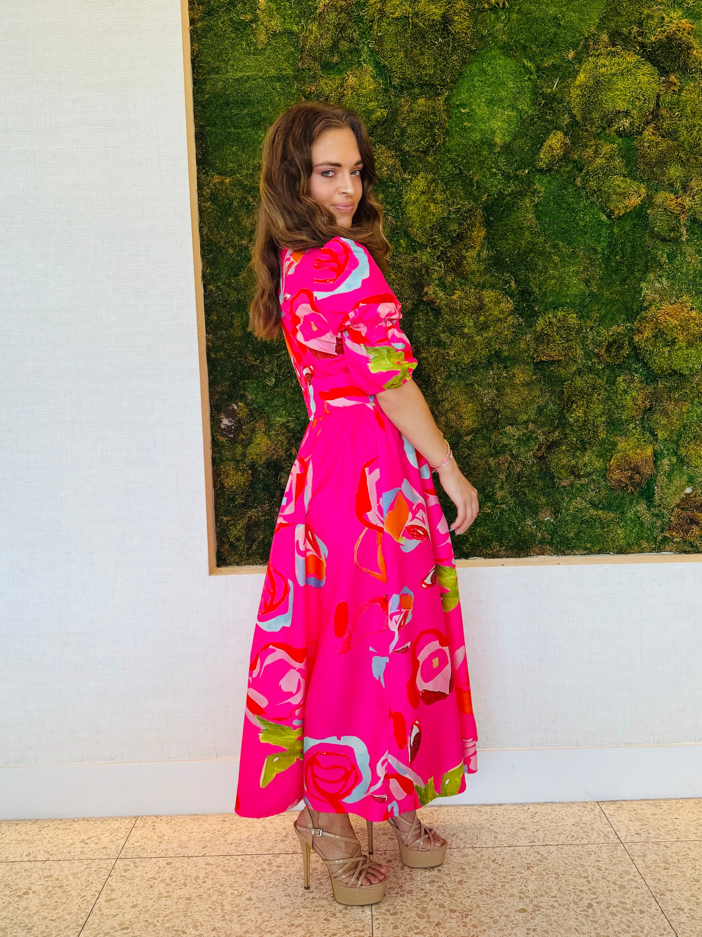 Abbie hot pink floral maxi dress