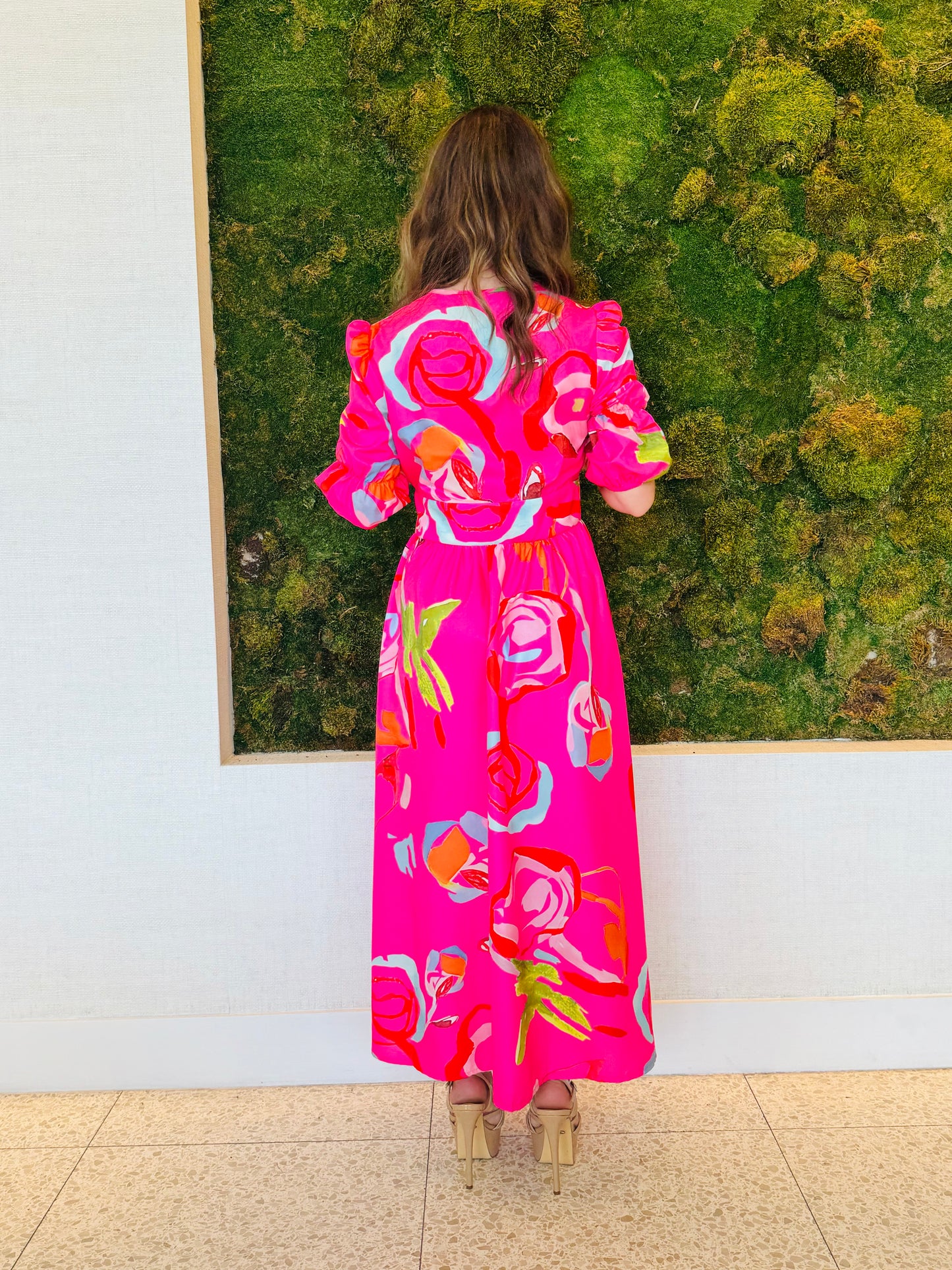 Abbie hot pink floral maxi dress