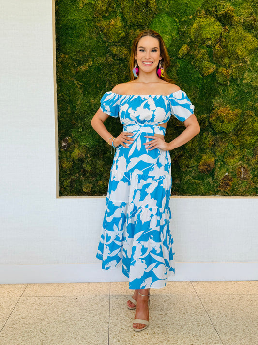 Maeve turquoise and white cut out maxi dress