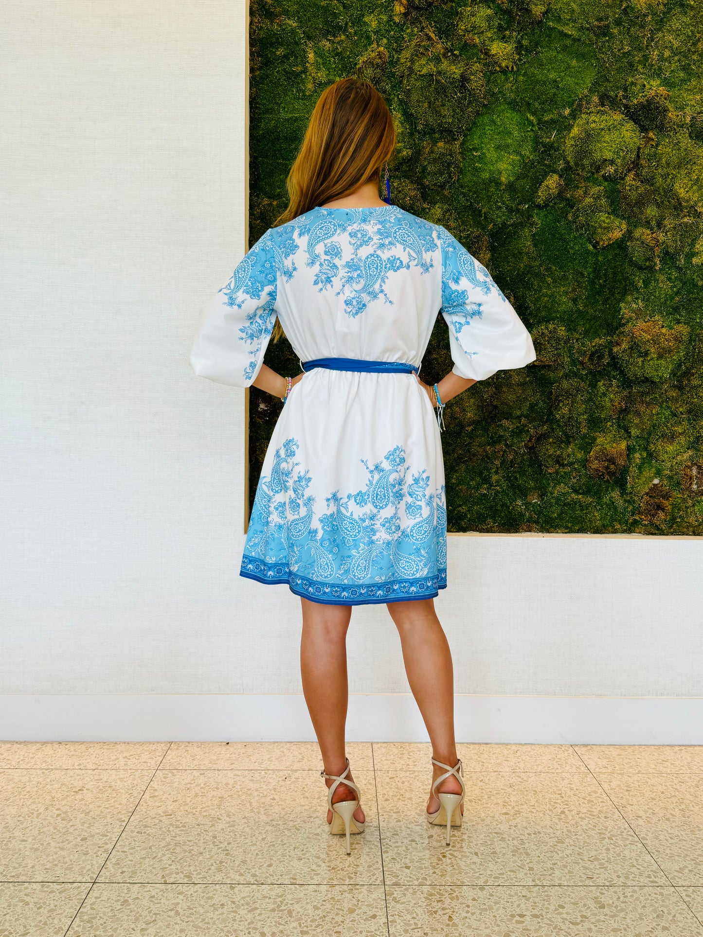 Nancy white and paisley print knee length dress