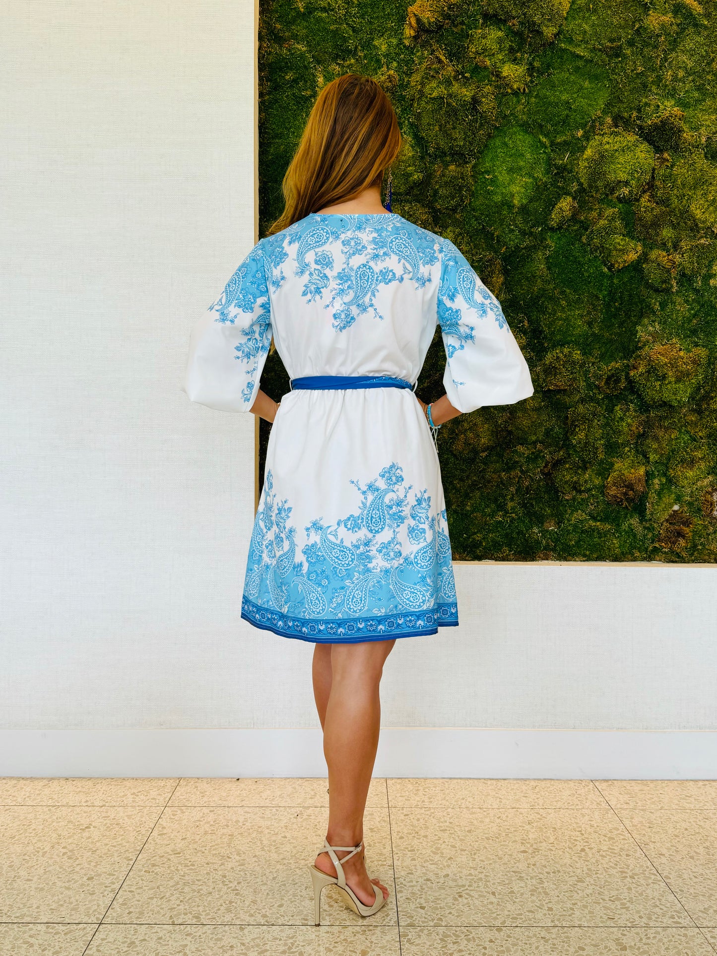 Nancy white and paisley print knee length dress