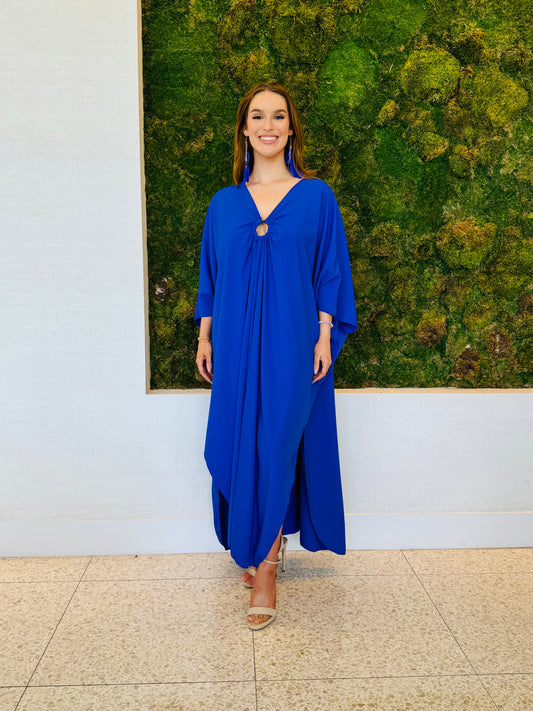 Marley kaftan in  blue with a hoop detail in the center