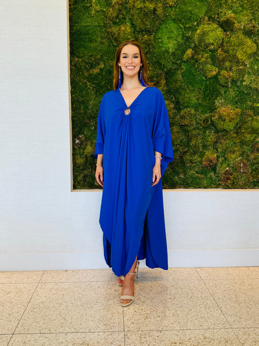 Marley kaftan in  blue with a hoop detail in the center