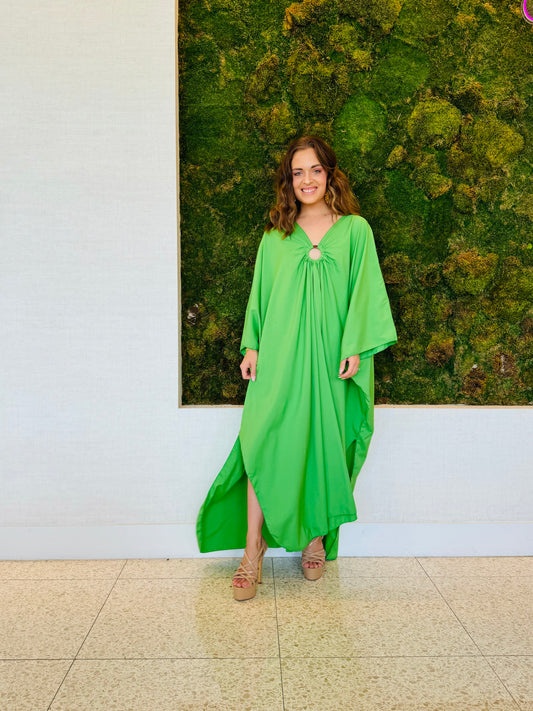 Marley kaftan in  green with a hoop detail in the center