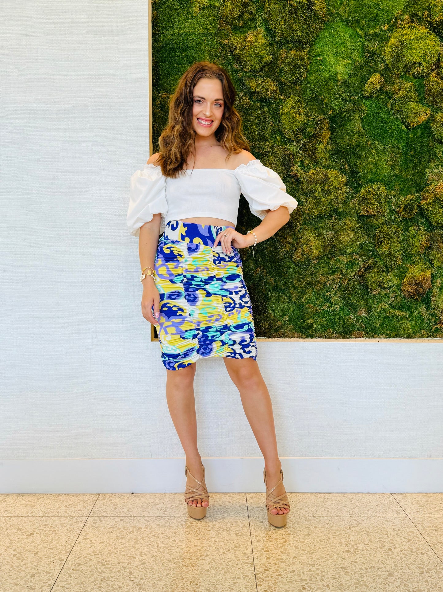 Ila rouged pencil skirt in paisley purple and mini print