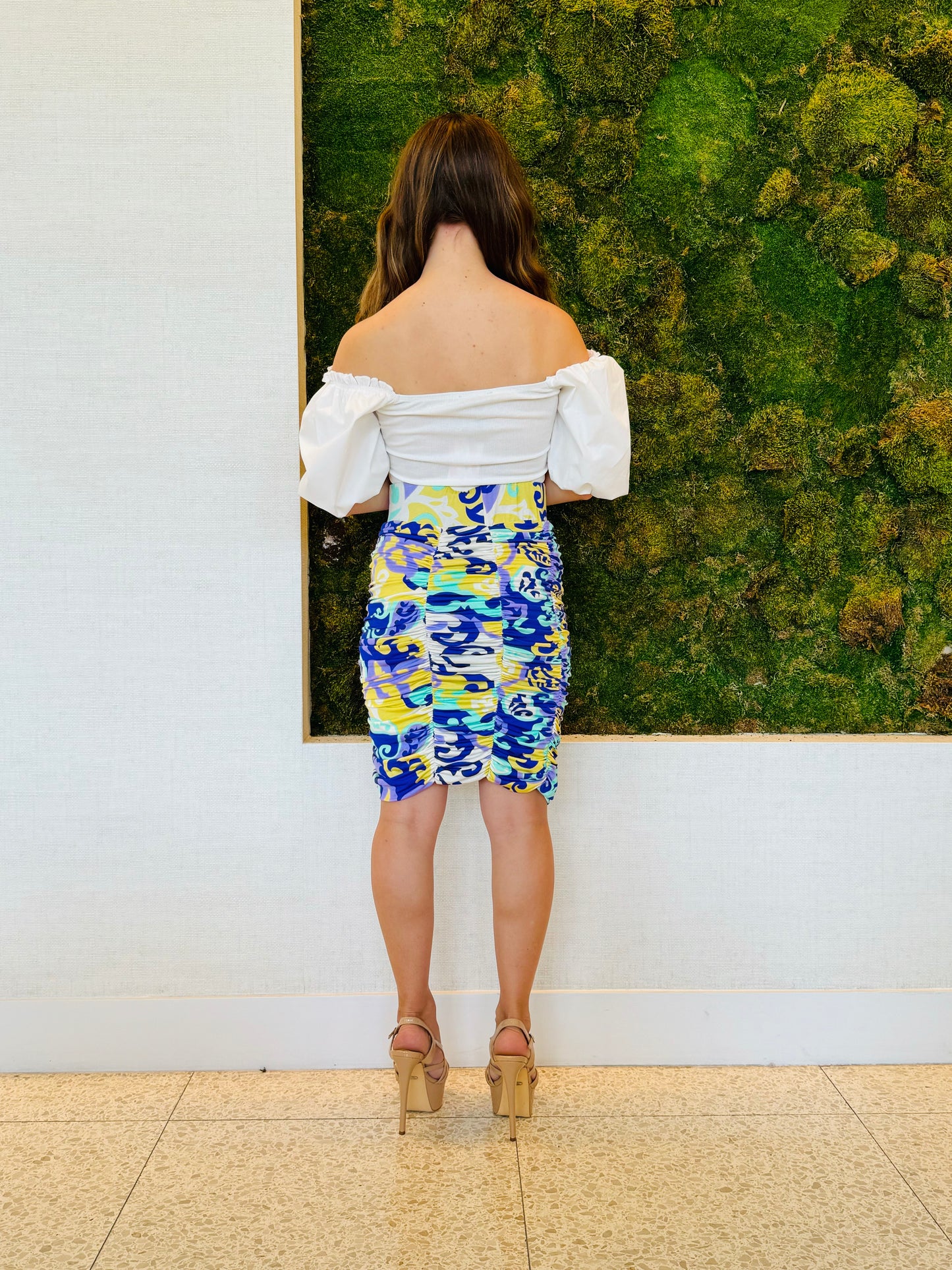 Ila rouged pencil skirt in paisley purple and mini print