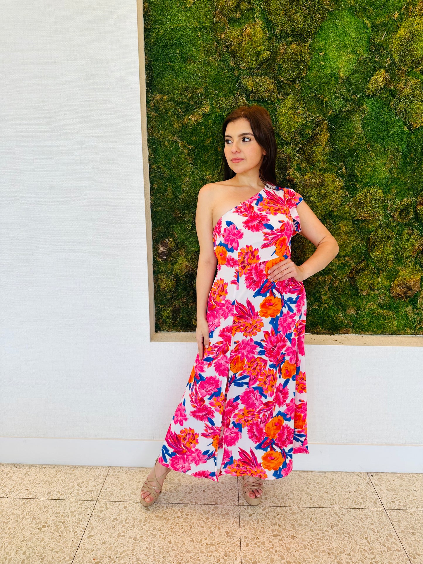 Pia floral one shoulder maxi dress