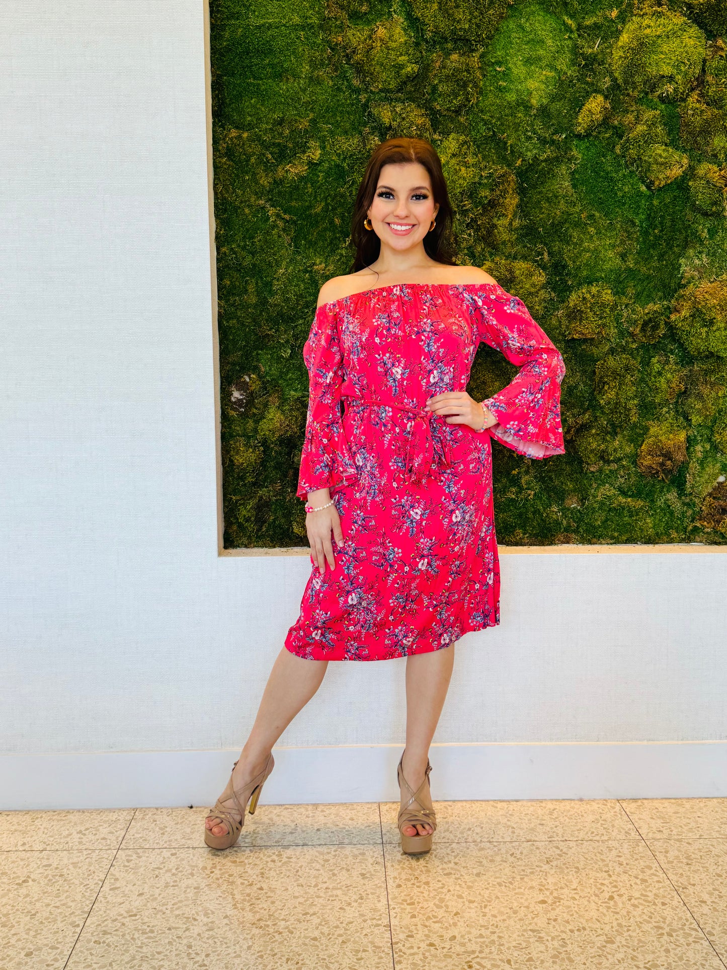 Joy off the shoulder pink floral print