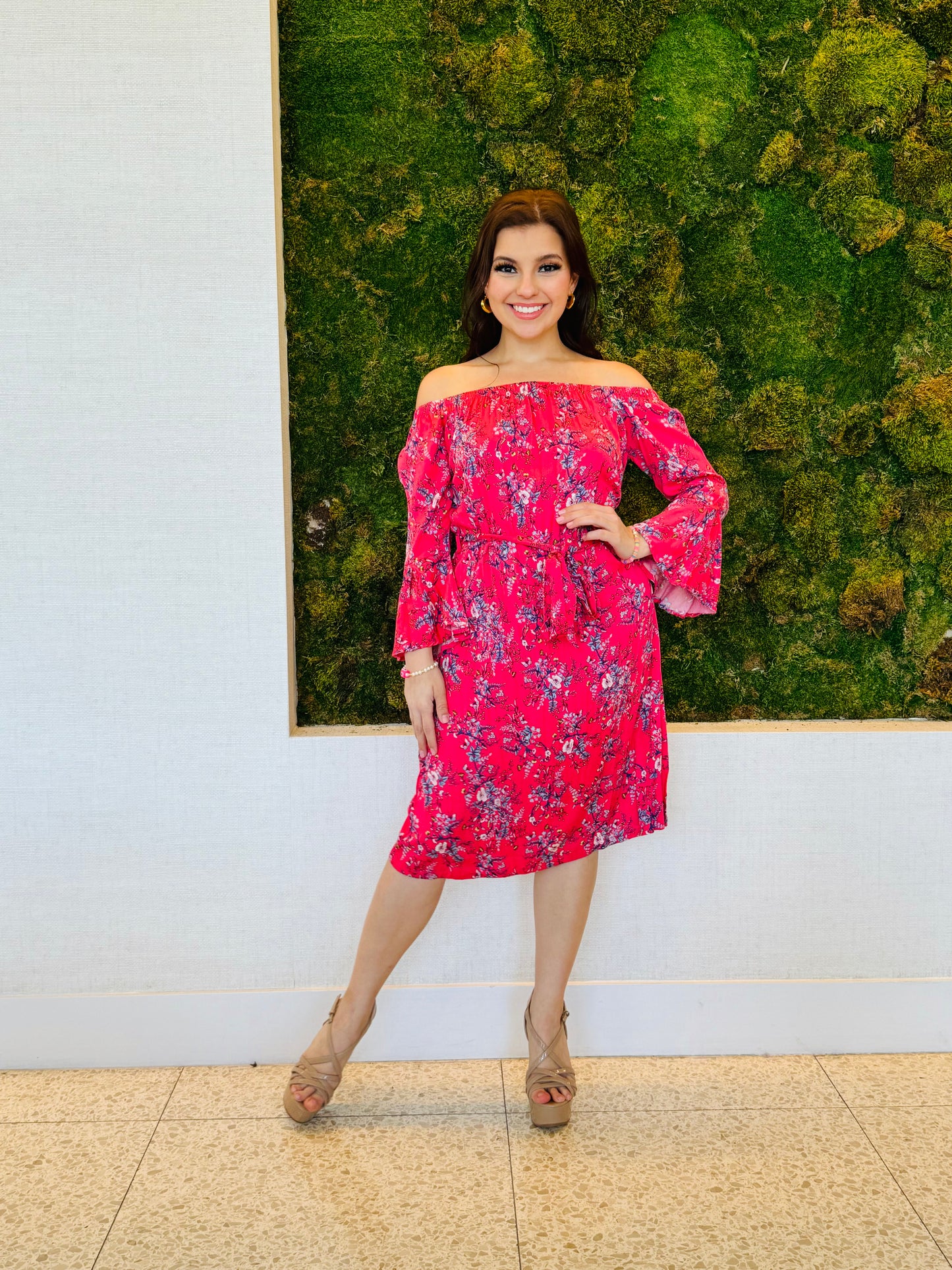 Joy off the shoulder pink floral print