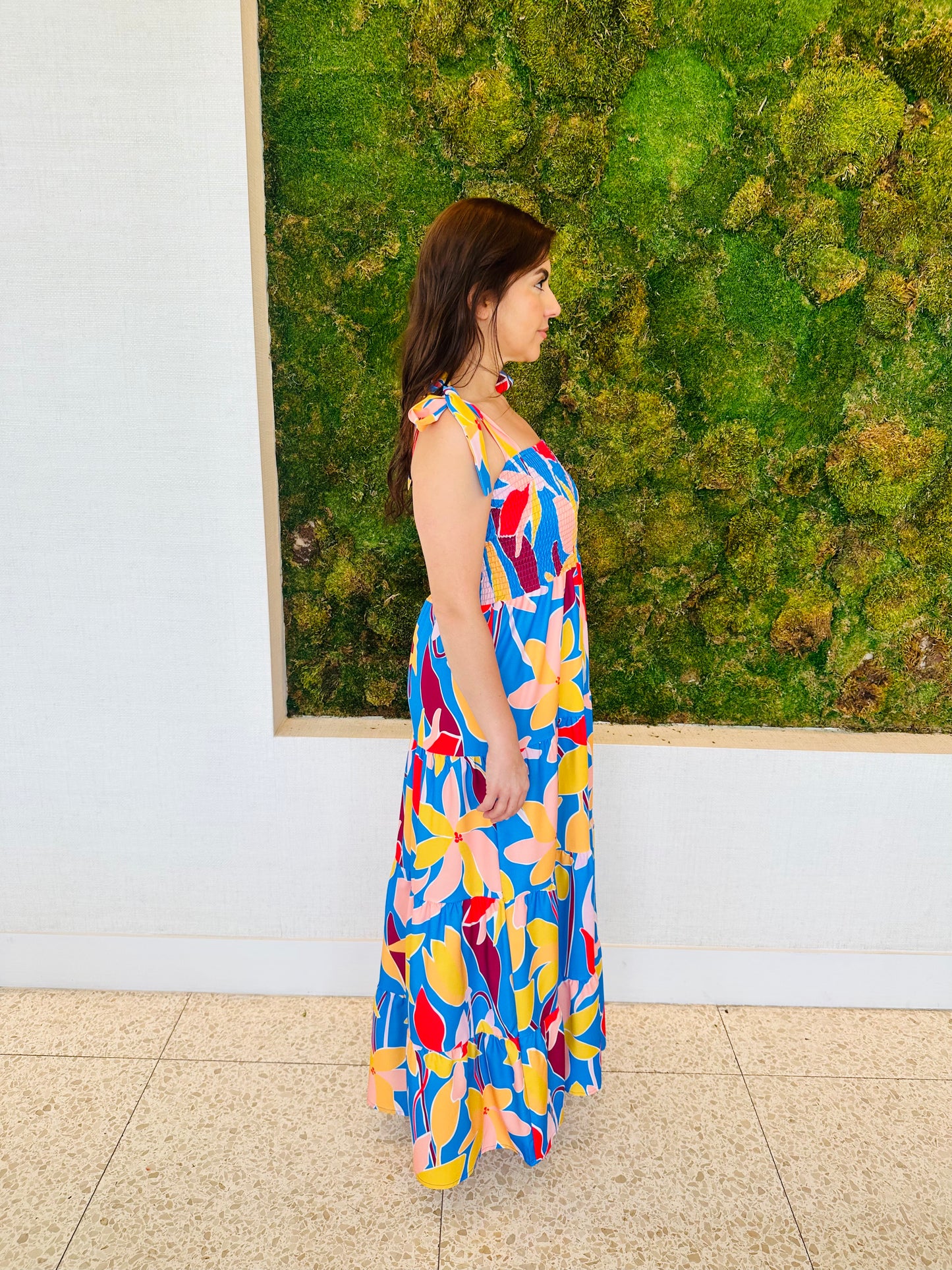 Kathy blue red and yellow maxi dress