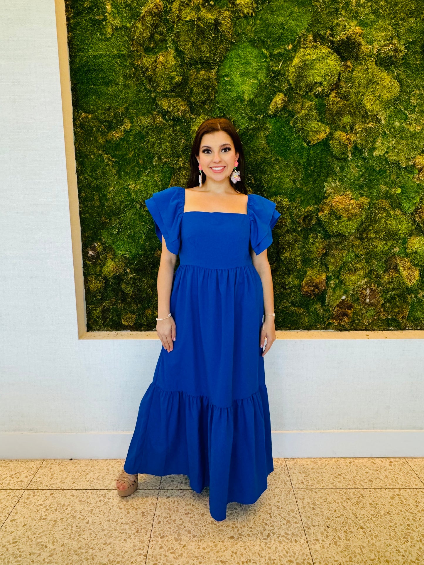Hadley royal blue maxi dress with ruffle sleeve