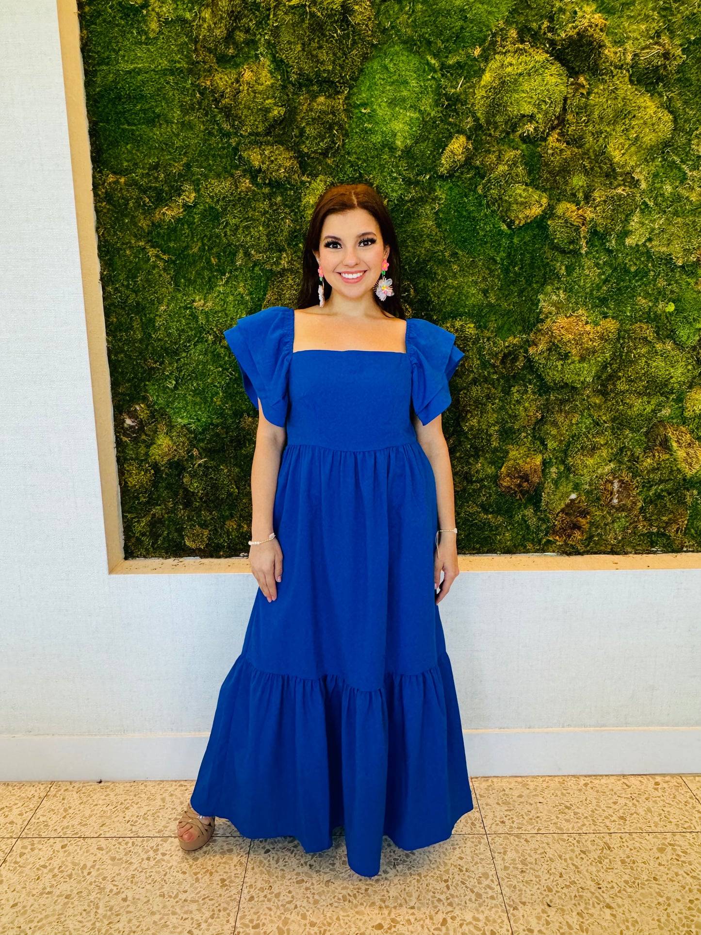 Hadley royal blue maxi dress with ruffle sleeve