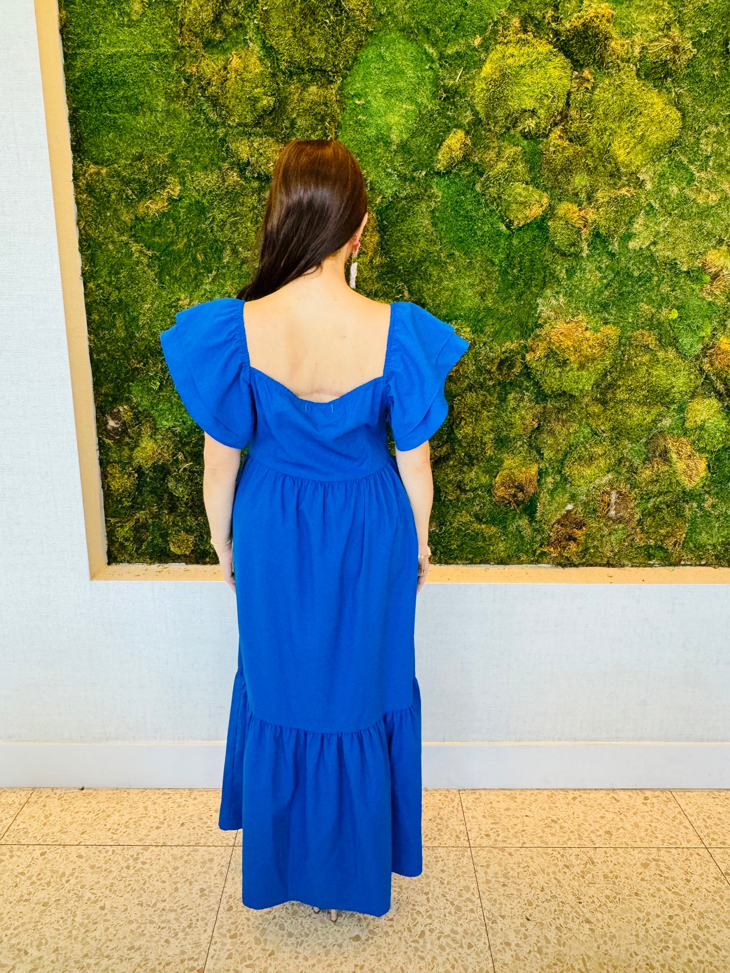 Hadley royal blue maxi dress with ruffle sleeve