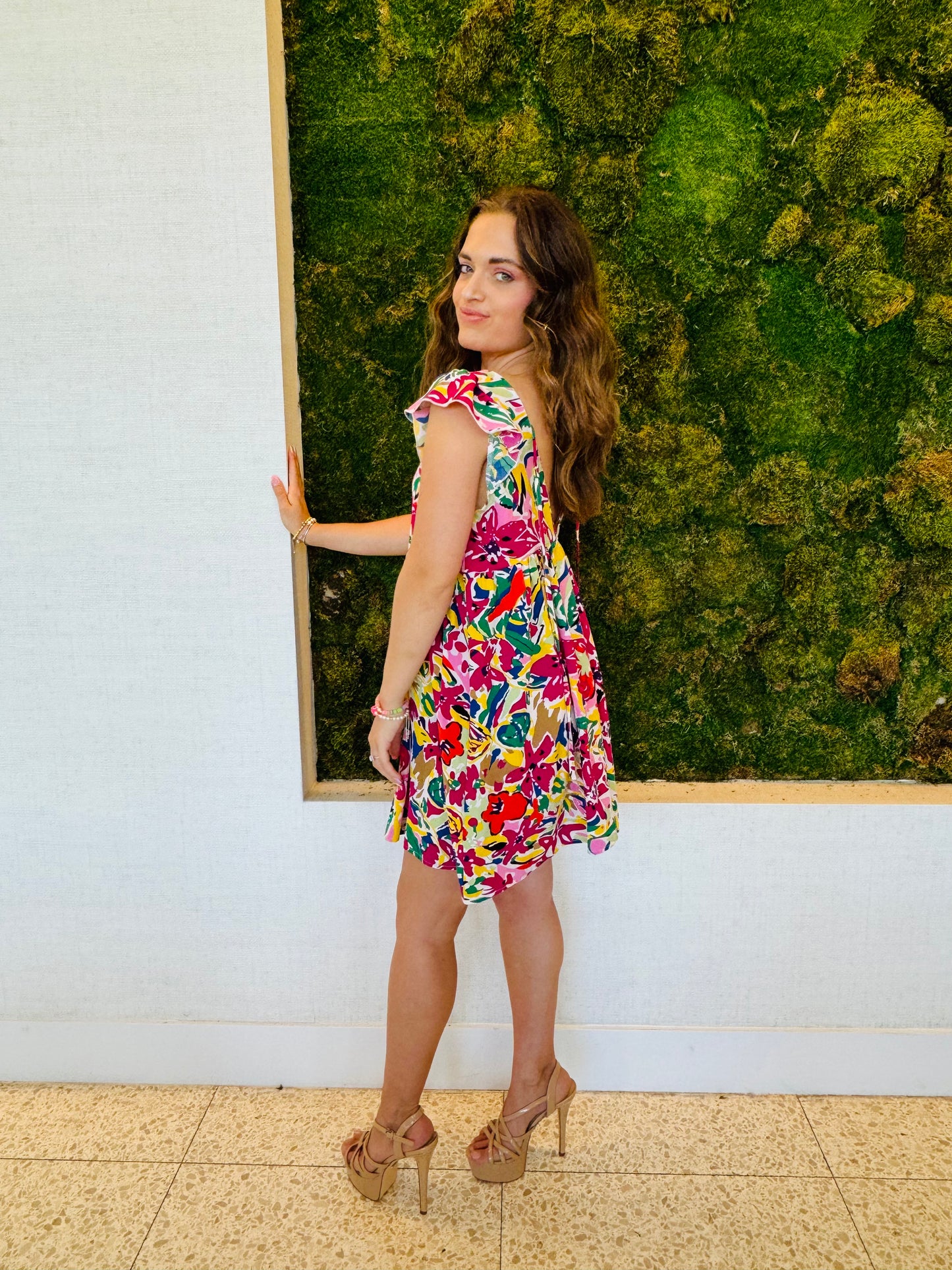 Harmony navy and colorful abstract print dress