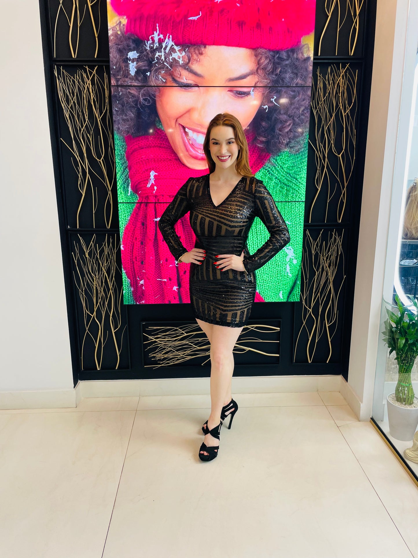 Elizabeth black sequins mini dress in black