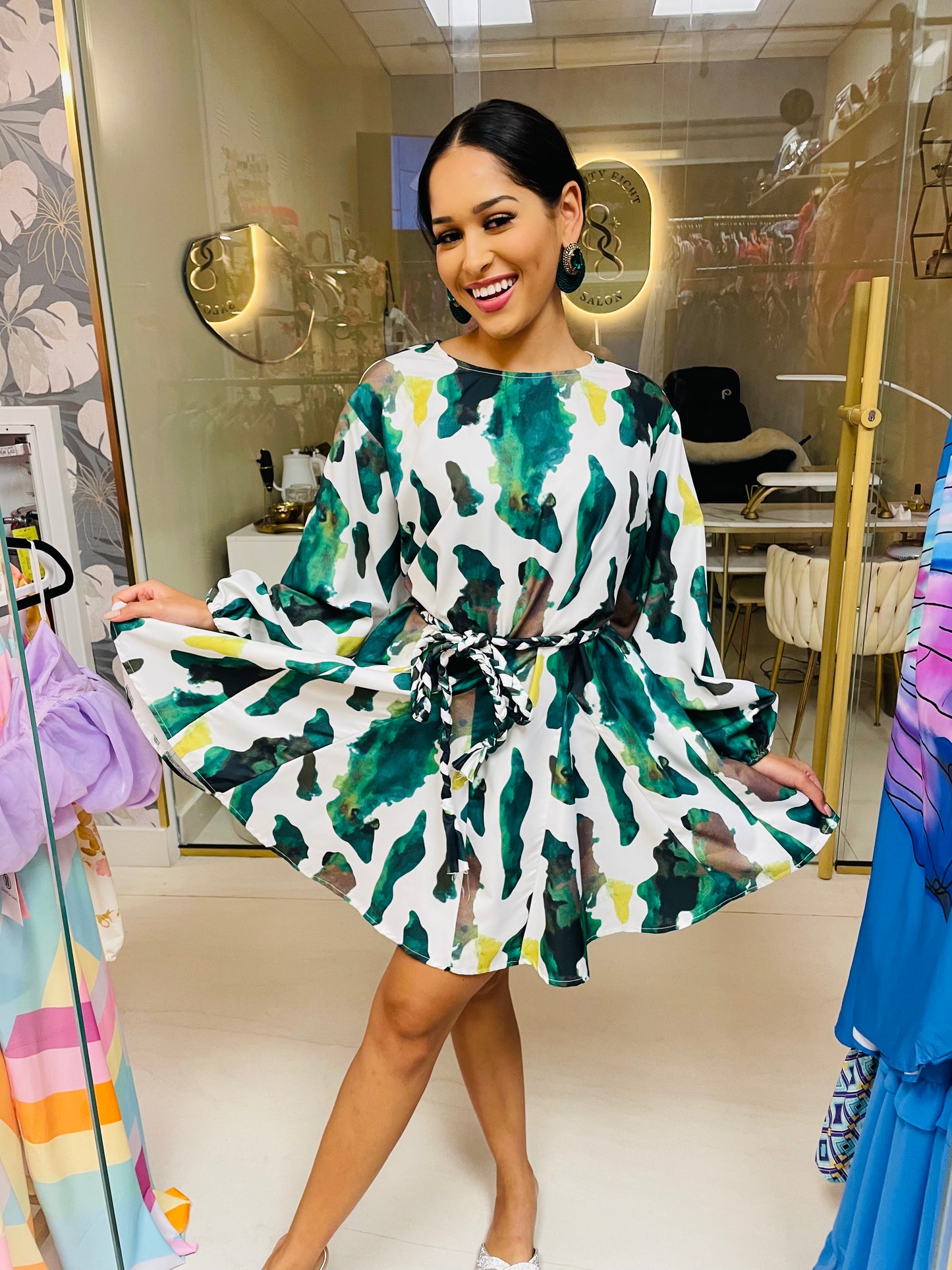 Ellie dress in Green Animal Print