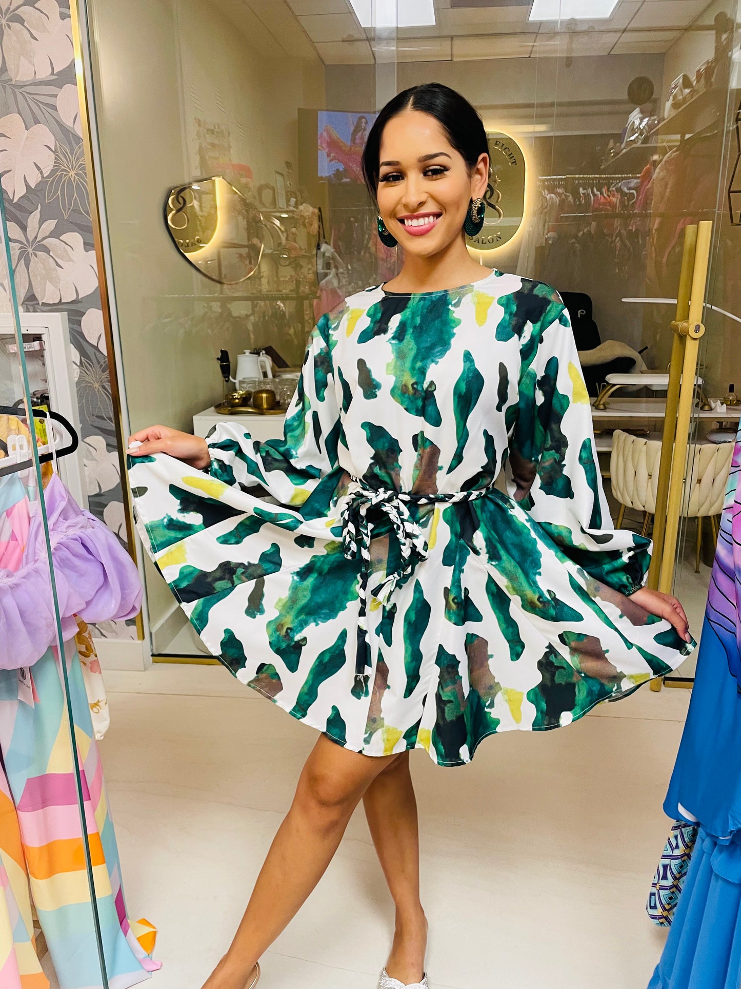 Ellie dress in Green Animal Print