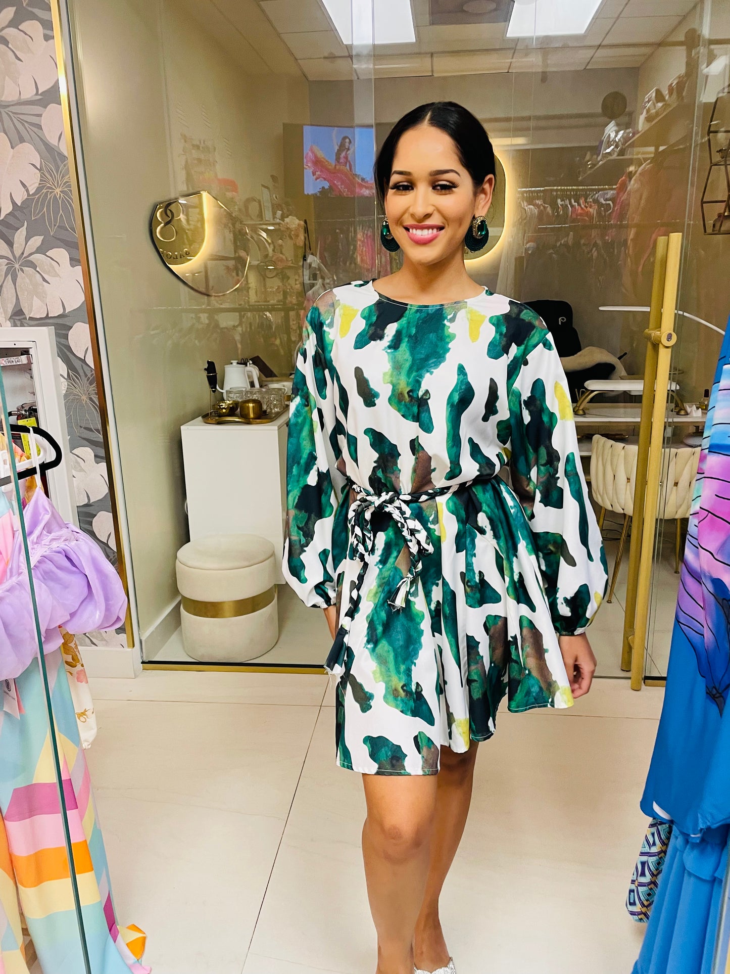 Ellie dress in Green Animal Print