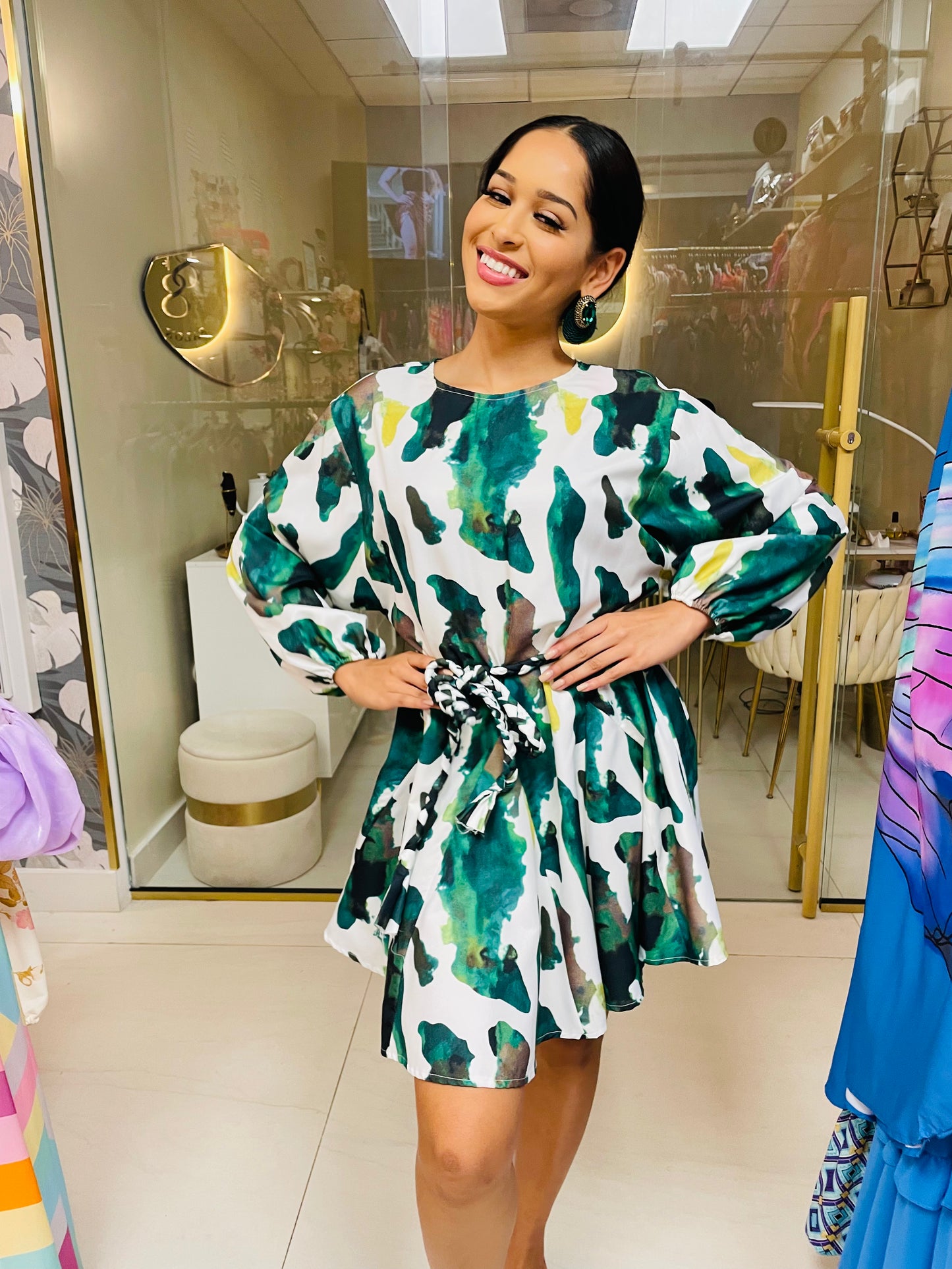 Ellie dress in Green Animal Print