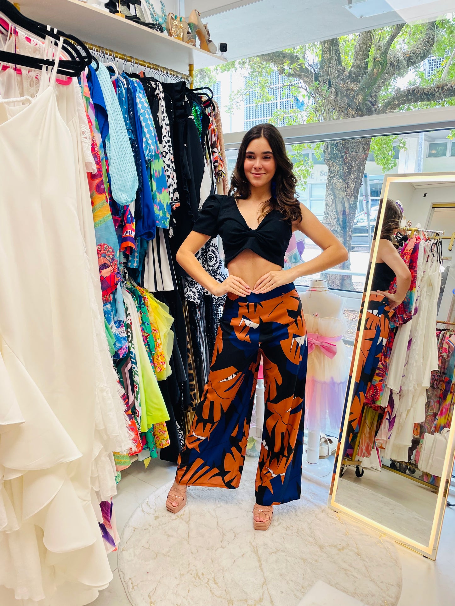 Lorenza Palazzo Pants in floral black and blue