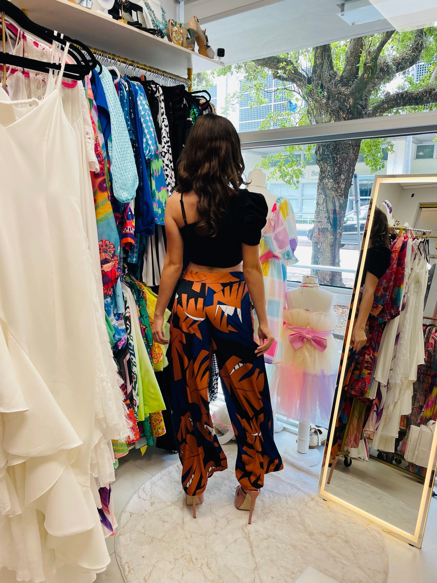 Lorenza Palazzo Pants in floral black and blue