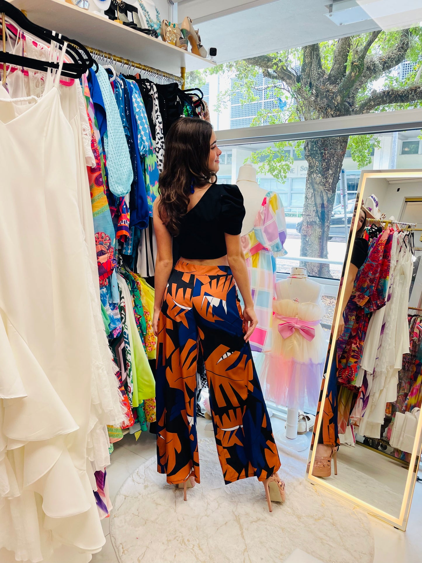 Lorenza Palazzo Pants in floral black and blue