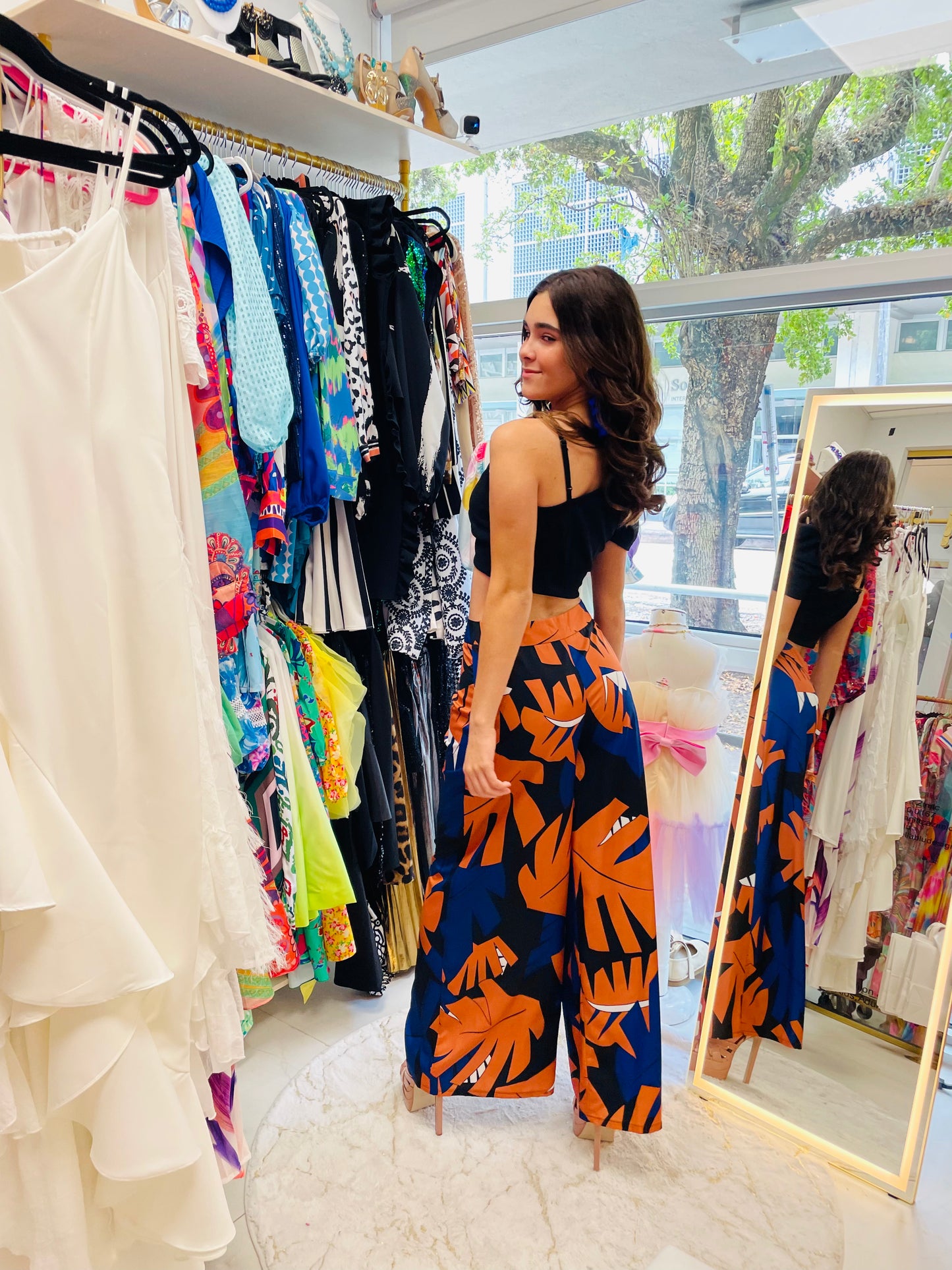 Lorenza Palazzo Pants in floral black and blue