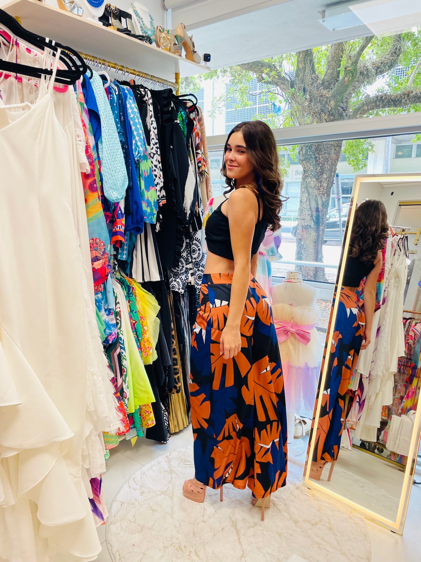 Lorenza Palazzo Pants in floral black and blue