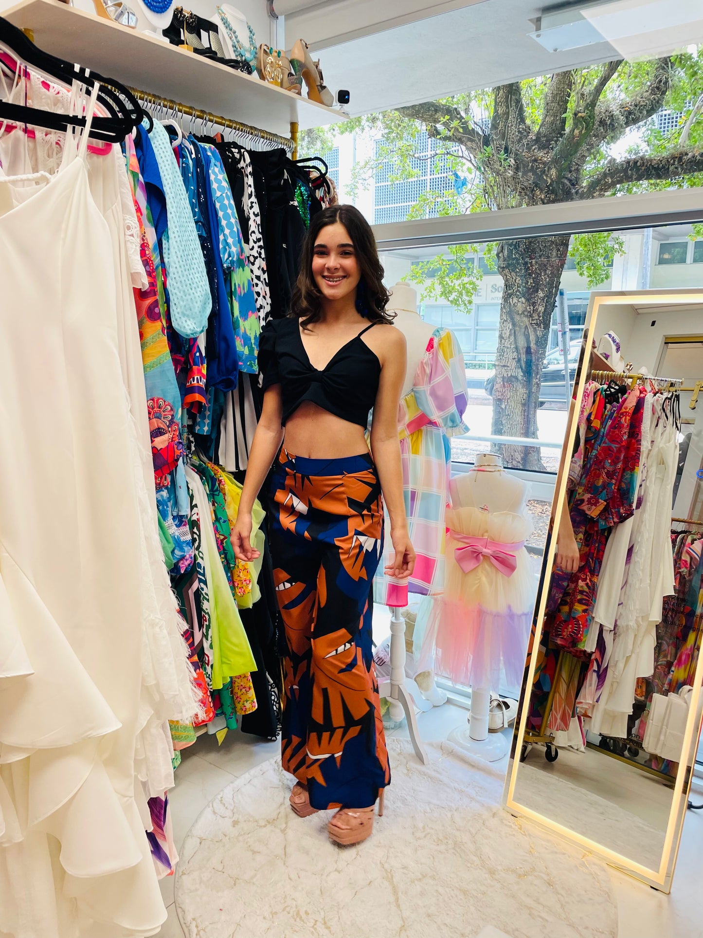 Lorenza Palazzo Pants in floral black and blue