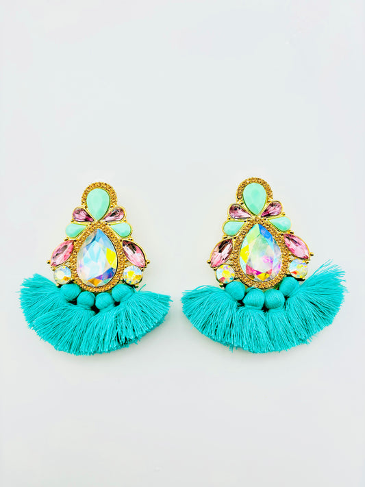 Larissa turquoise earrings with rhinestones