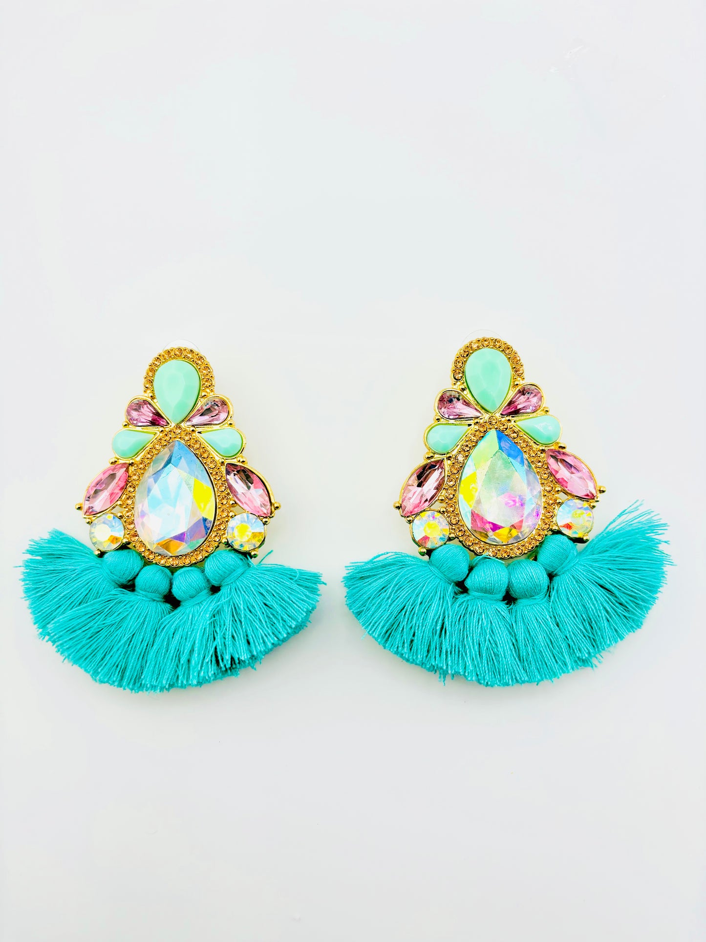 Larissa turquoise earrings with rhinestones
