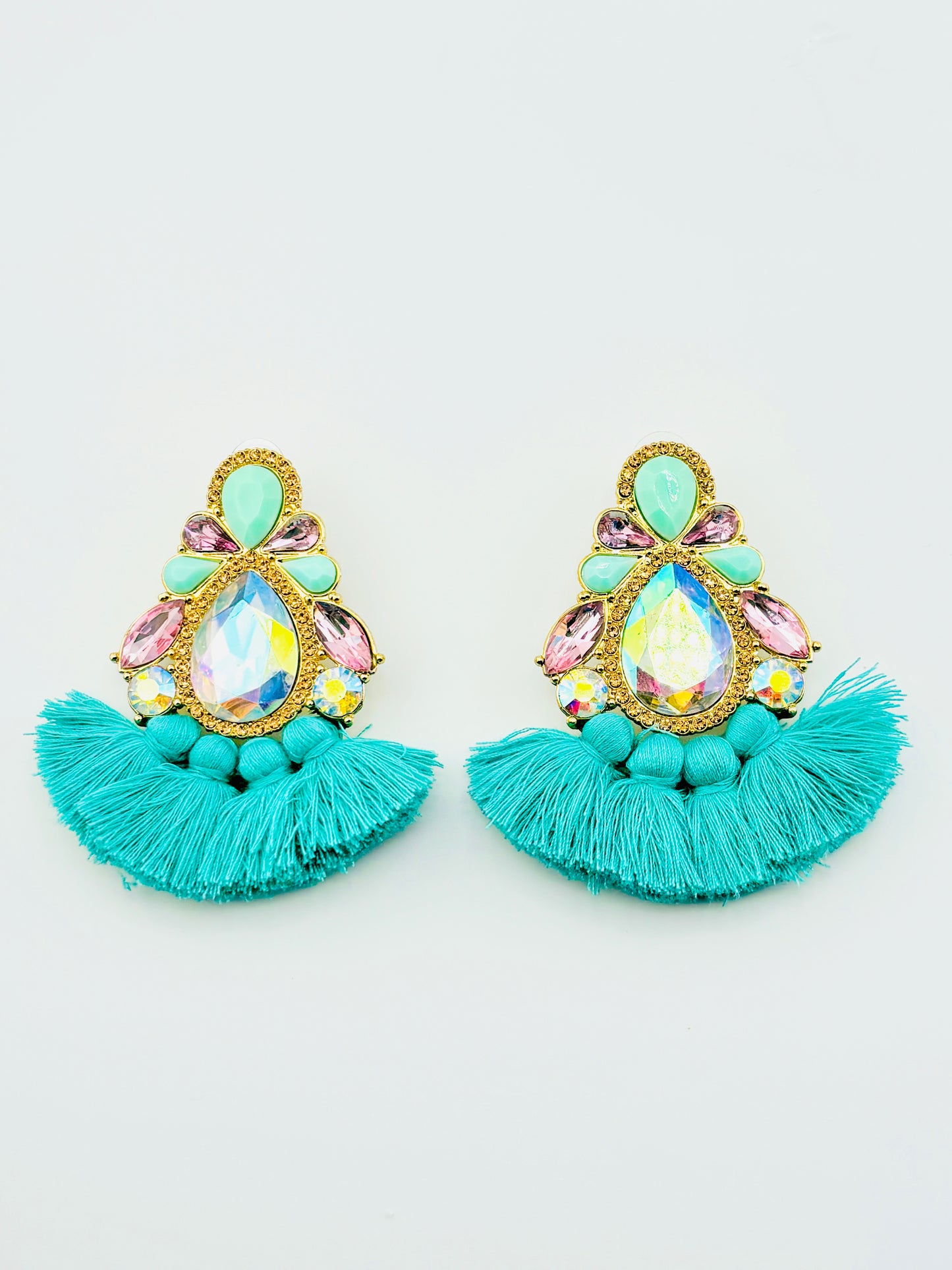 Larissa turquoise earrings with rhinestones
