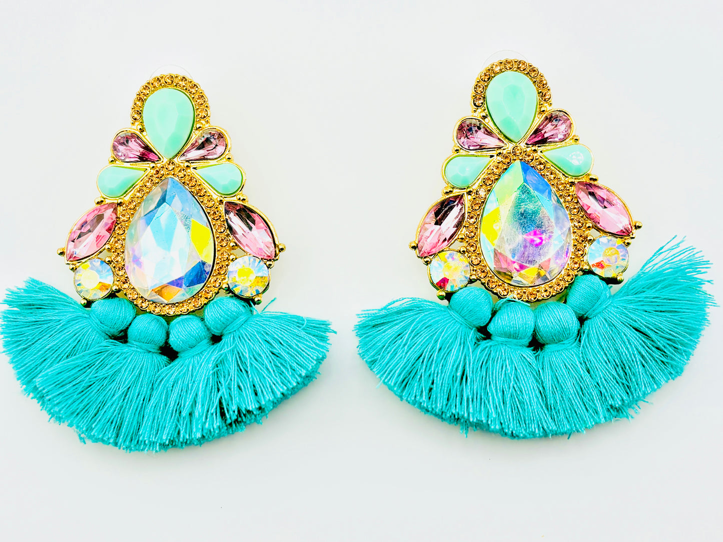 Larissa turquoise earrings with rhinestones