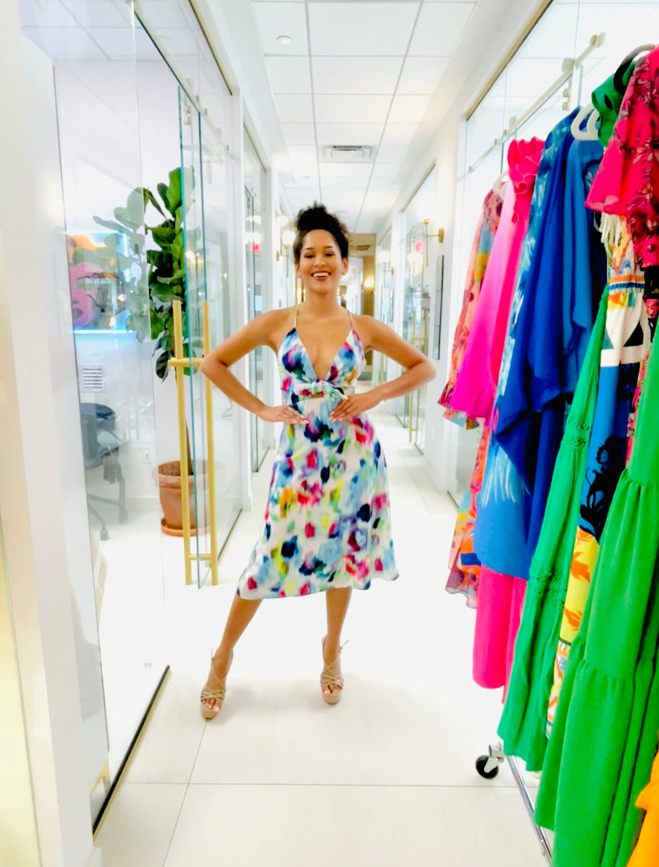 Aria Midi Dress in abstract print