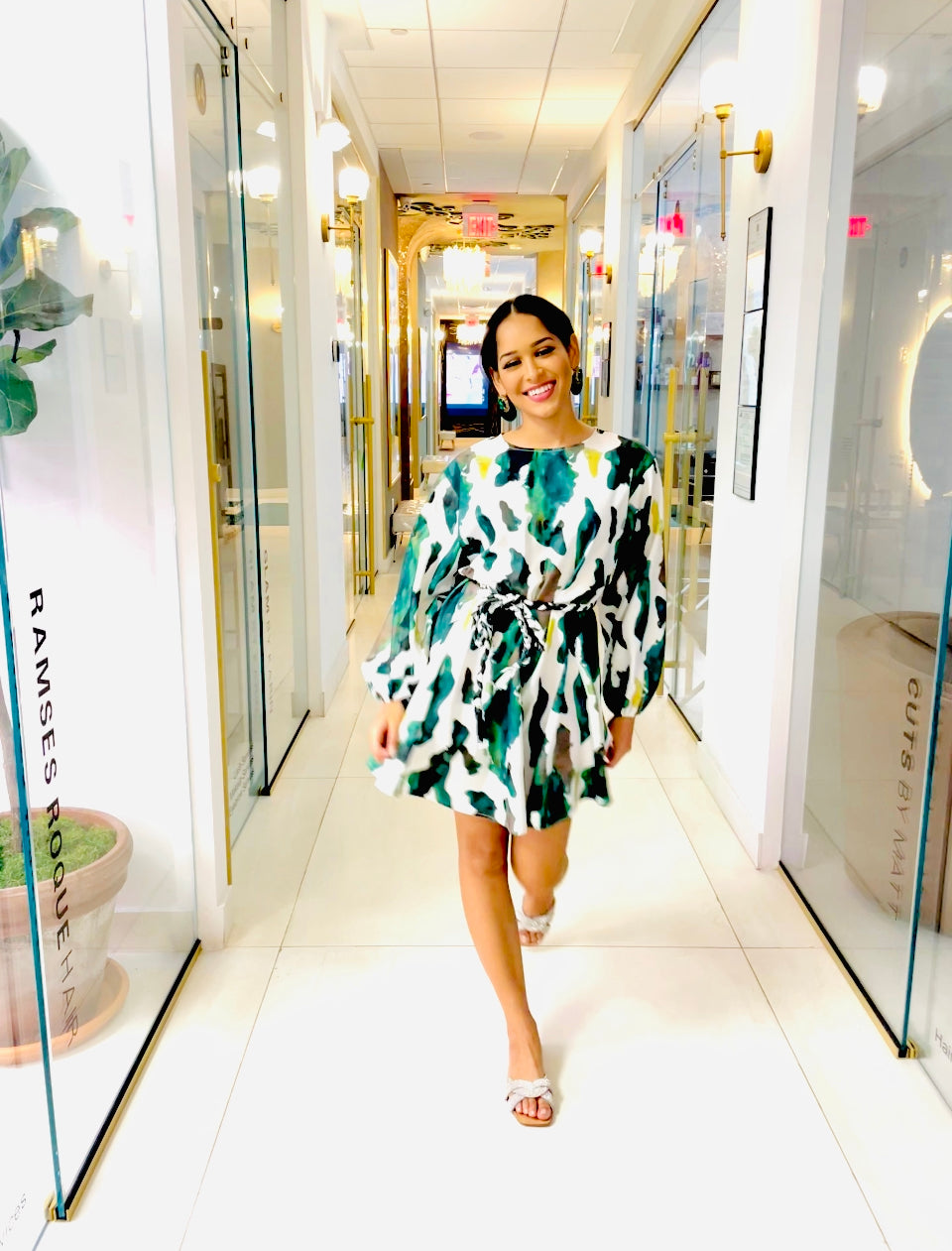 Ellie dress in Green Animal Print