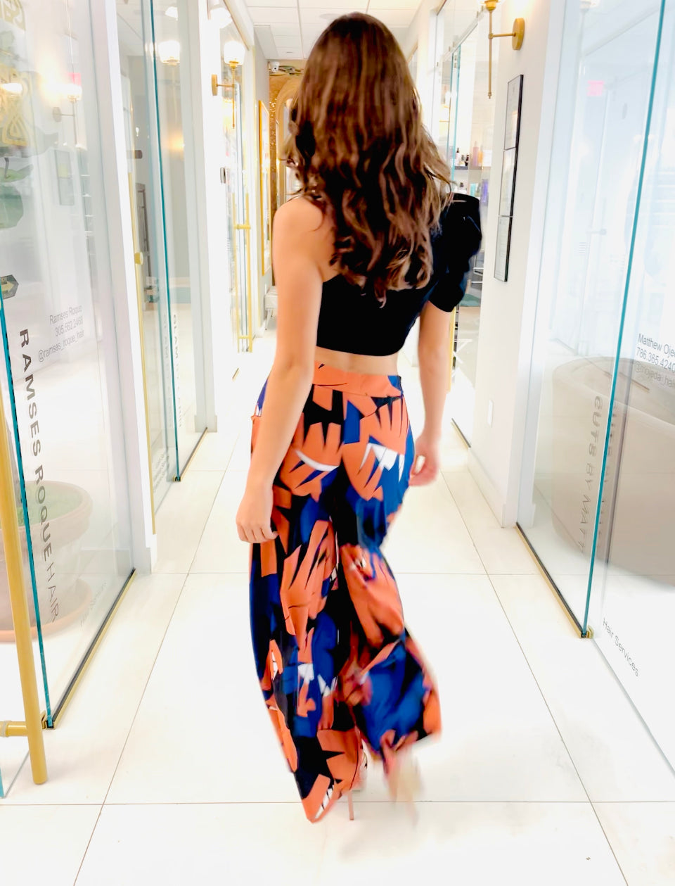 Lorenza Palazzo Pants in floral black and blue