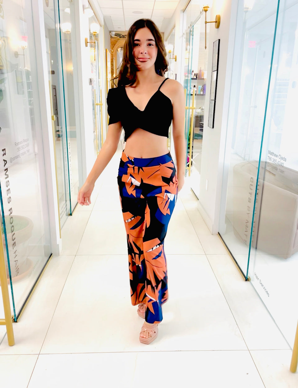 Lorenza Palazzo Pants in floral black and blue